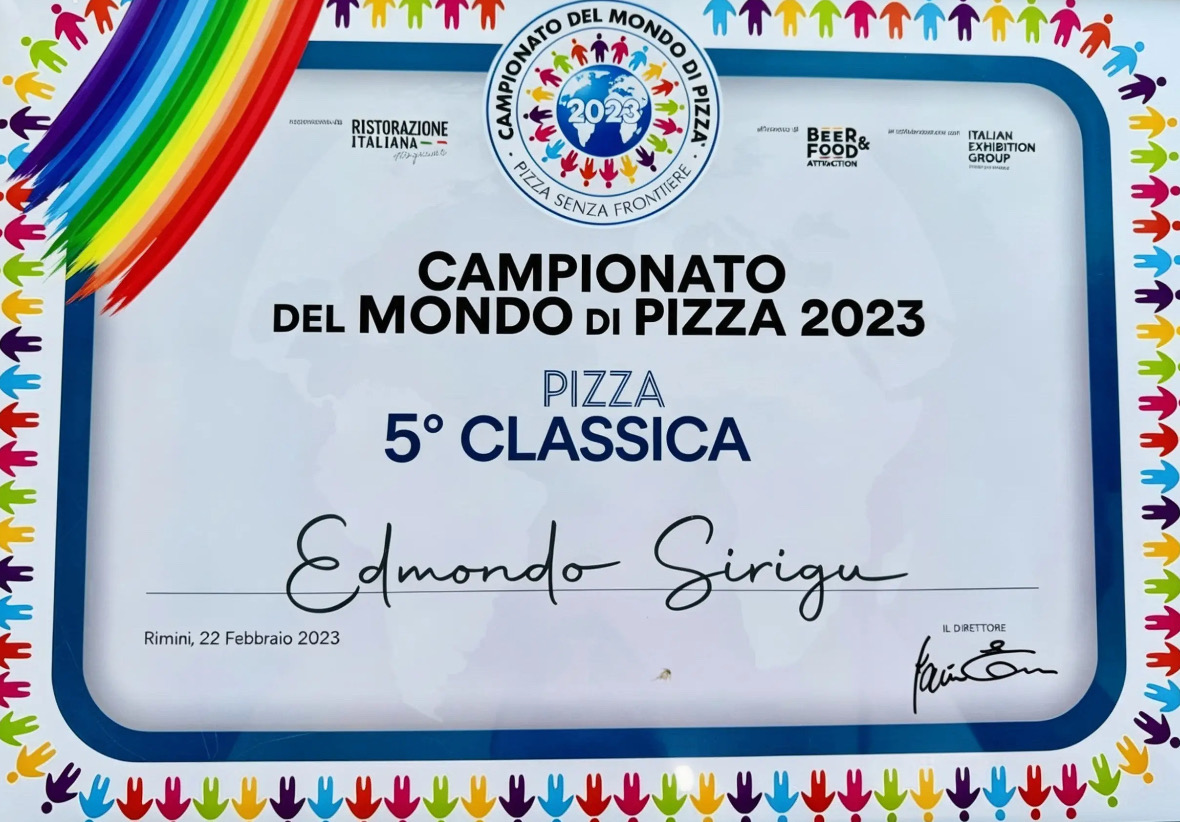 Diploma and ranking of Edmondo Sirigu at the Pizza World Championship
