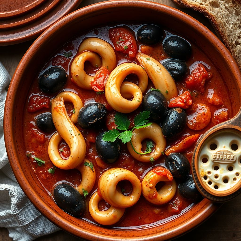 Totani in Umido con Olive Taggiasche e Sugo al Pomodoro
