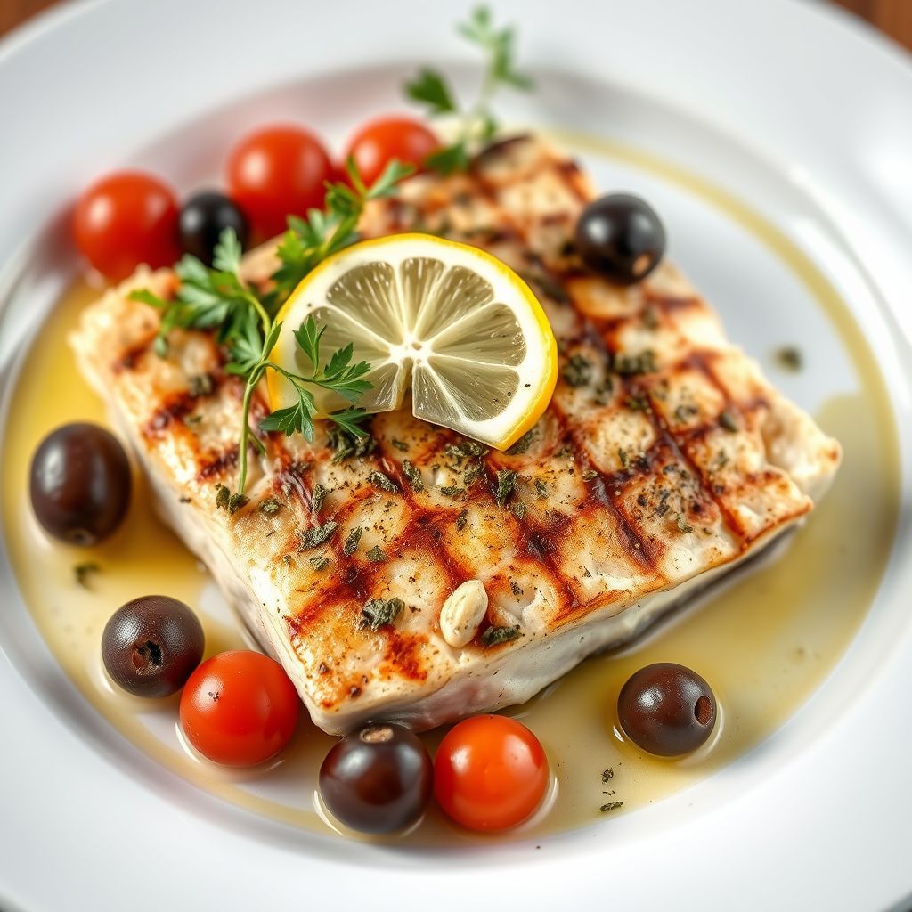 Tranci di Pesce Spada alla Siciliana con Pomodorini, Capperi e Olive