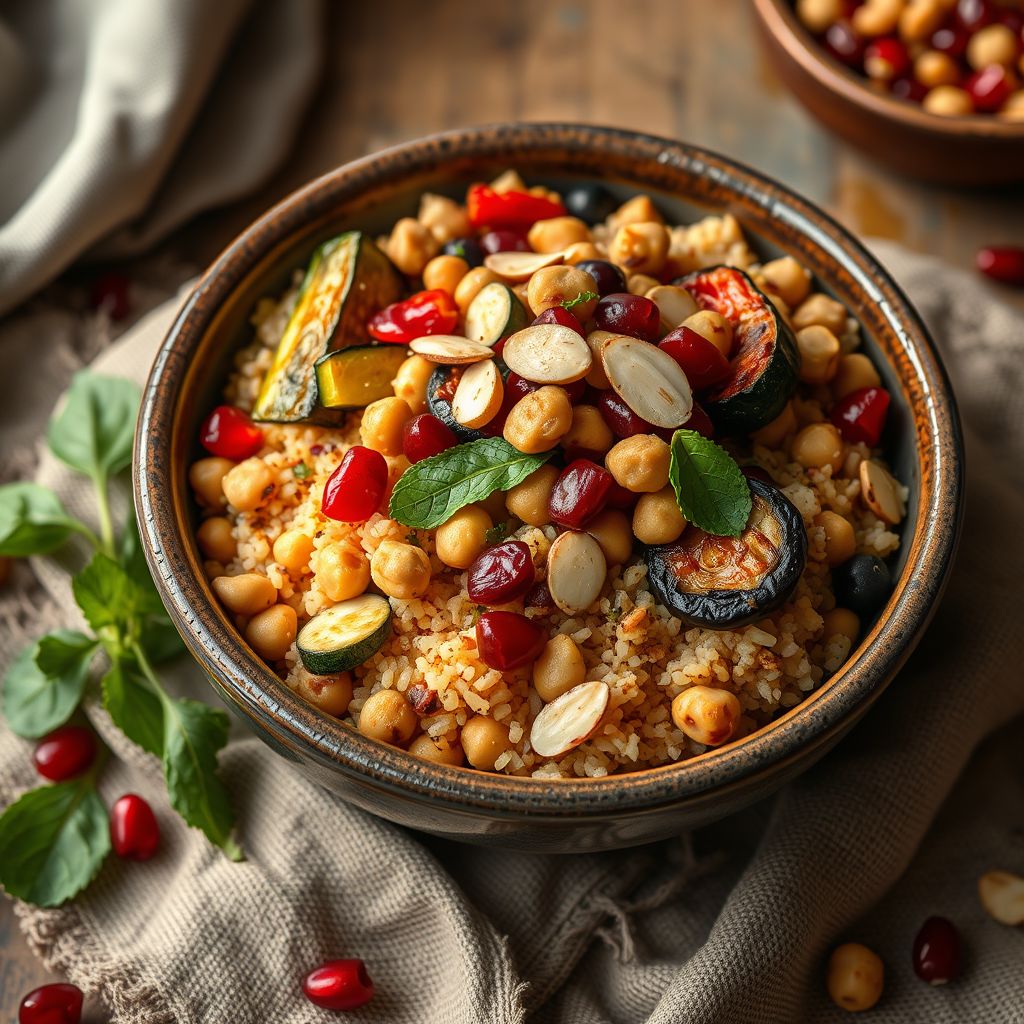 Cous Cous Mediterraneo con Verdure Spadellate, Ceci e Mandorle