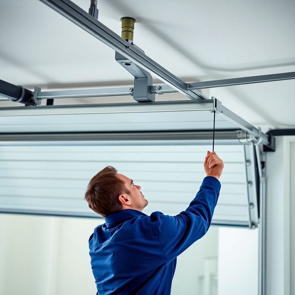 Tecnico MB Manutenzioni durante riparazione porta basculante garage Milano