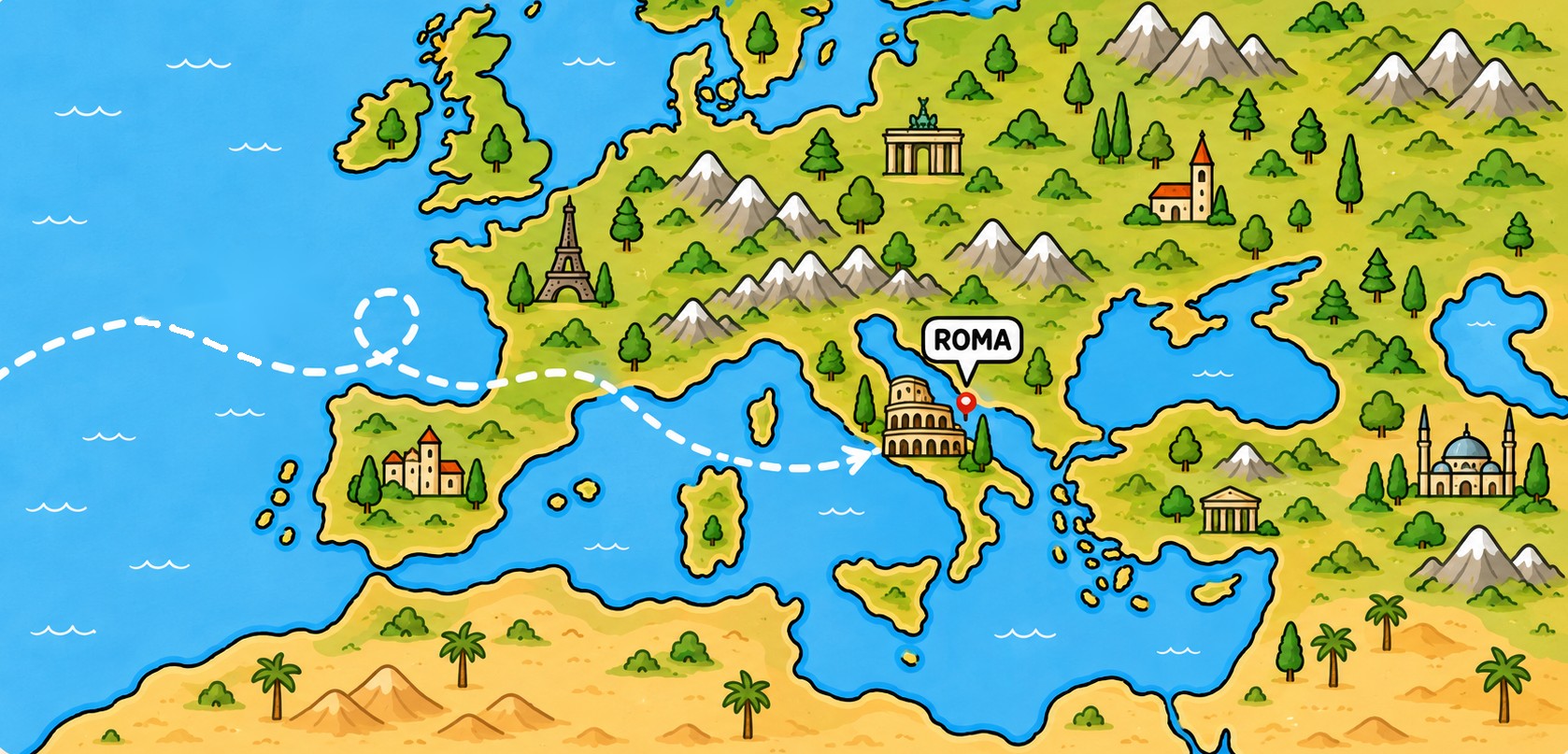 Mappa del viaggio di Pim verso Roma