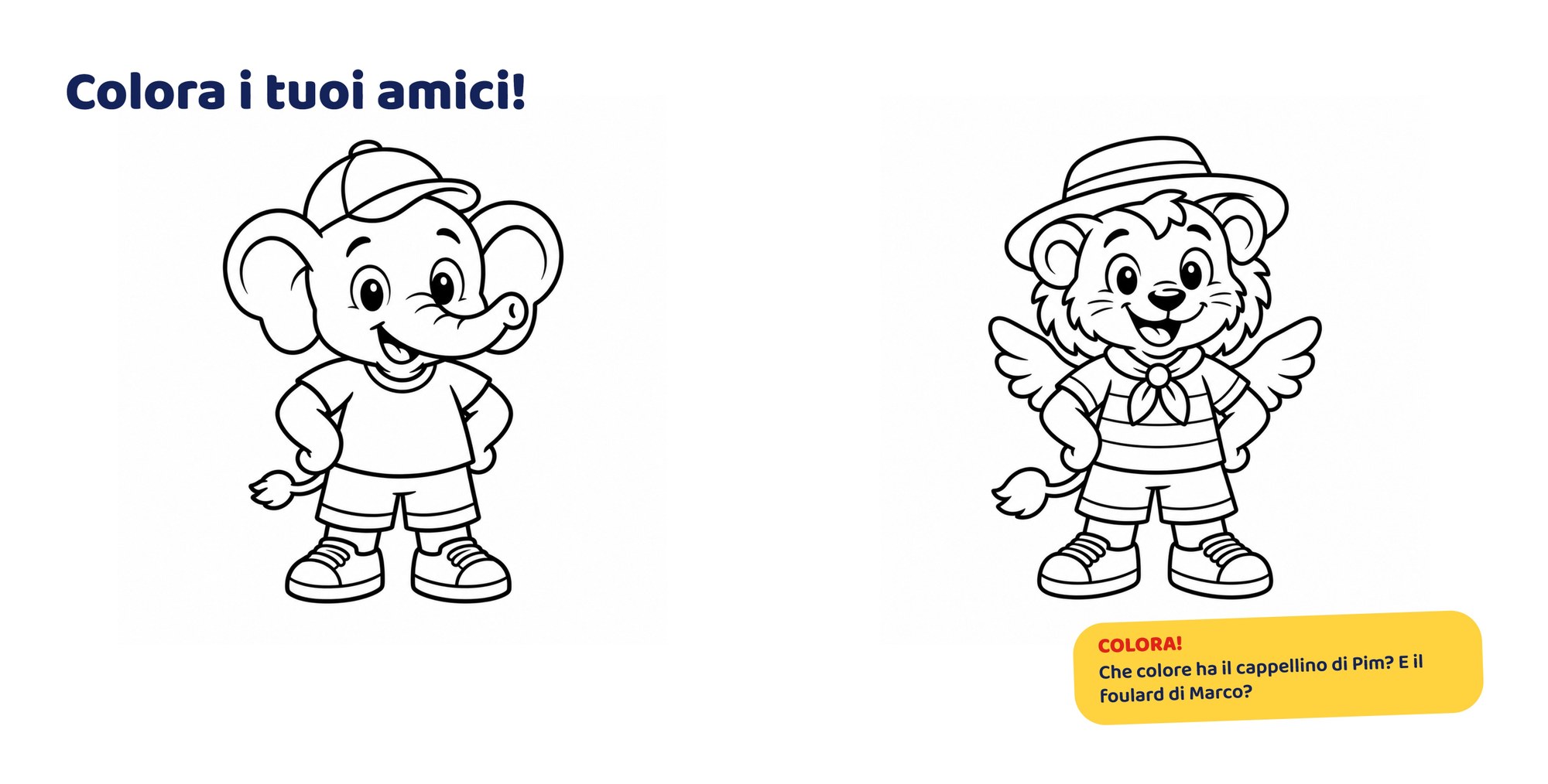 Pagina da colorare con Pim e Marco