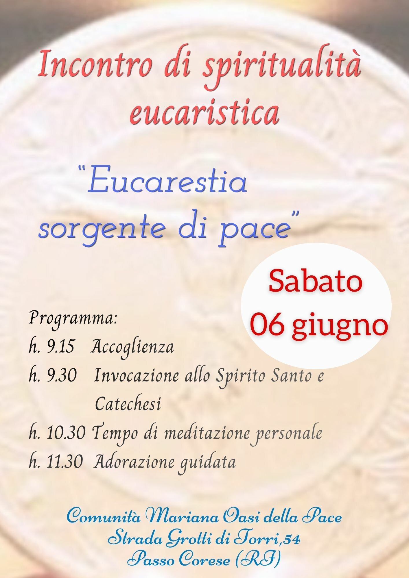 Incontro di spiritualità eucaristica, Passo Corese, 6 giugno 2026