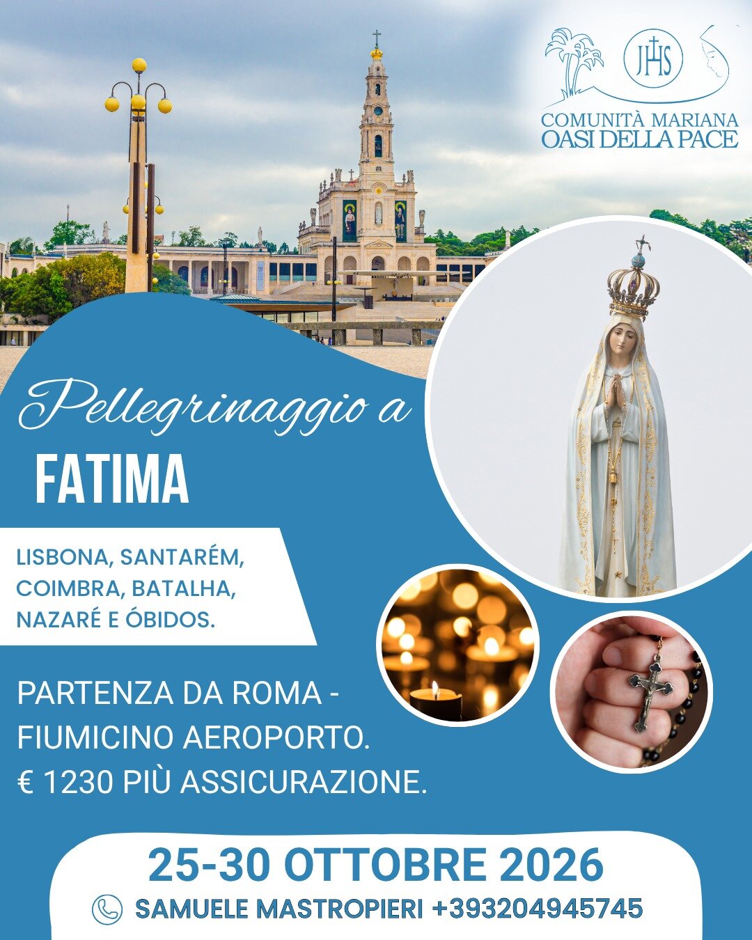 Pellegrinaggio a Fatima da Roma Fiumicino, 25-30 ottobre 2026