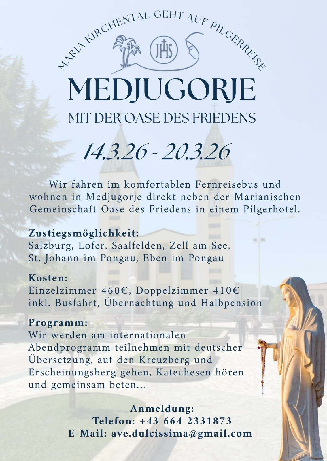 Pellegrinaggio Mejugorje, Maria Kirchental 14-20/03/2026 Pellegrinaggio Mejugorje, Maria Kirchental 14-20/03/2026