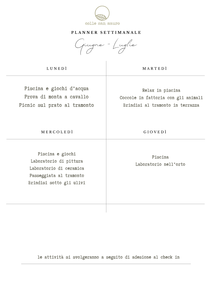 programma settimanale 26 giugno luglio 