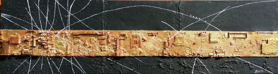 Pittoscultura su tela con materiali vari