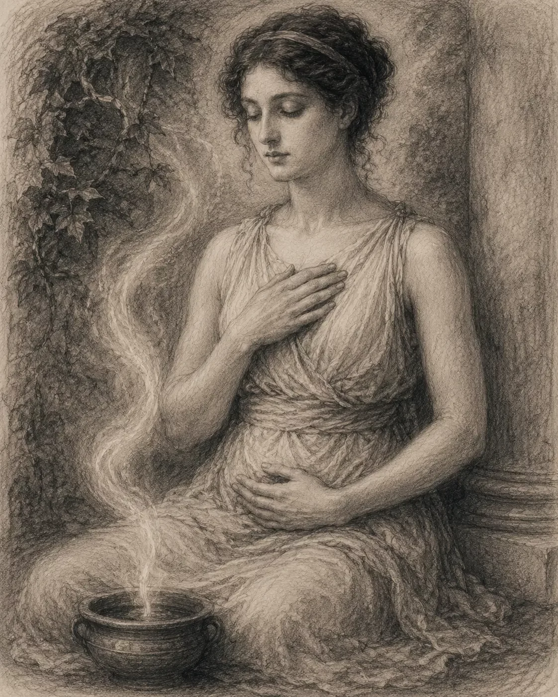 Illustrazione a carboncino ispirata al Respiro della dedizione silenziosa