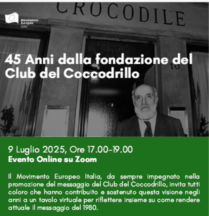 La tavola virtuale europeista del 9 luglio per i 45 anni del Club del Coccodrillo