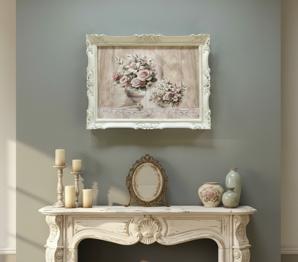 composizione di oggetti decorativi in stile shabby chic per home decoration by Cesaria Arte