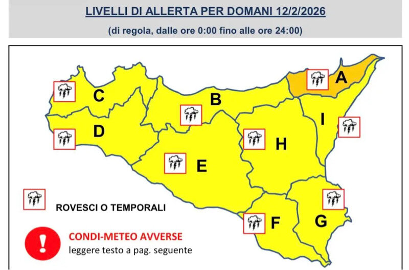 L'allerta dettagliata della Protezione Civile in Sicilia