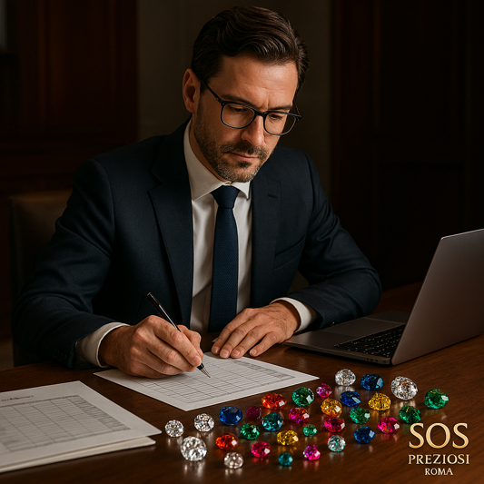 un uomo di 40 anni elegante, vestito in modo professionale, sta stilando un inventario patrimoniale 