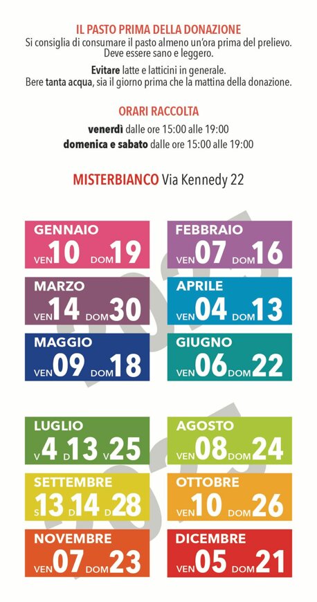 calendario delle donazioni