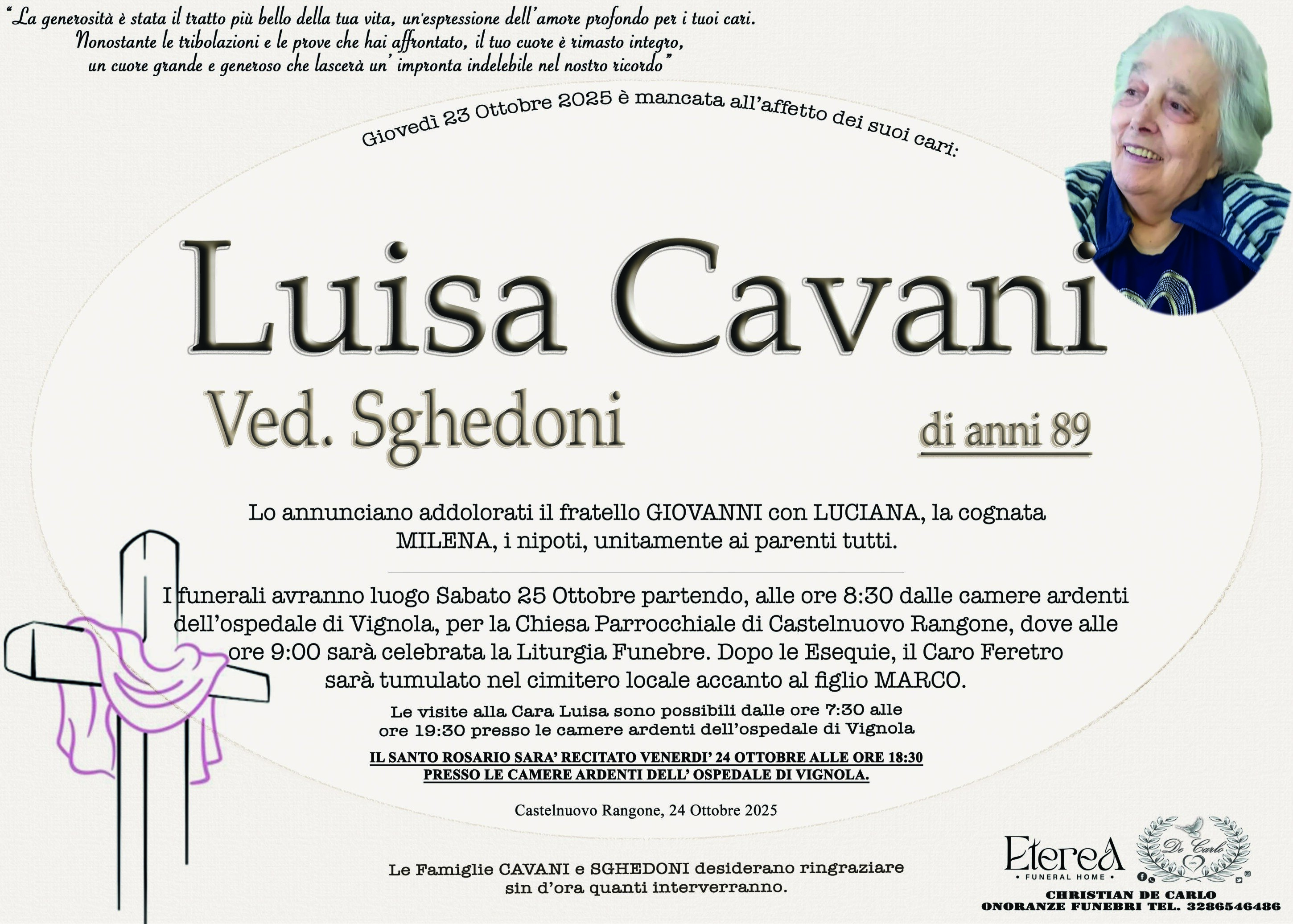 Luisa Cavani Ved. Sghedoni di anni 89