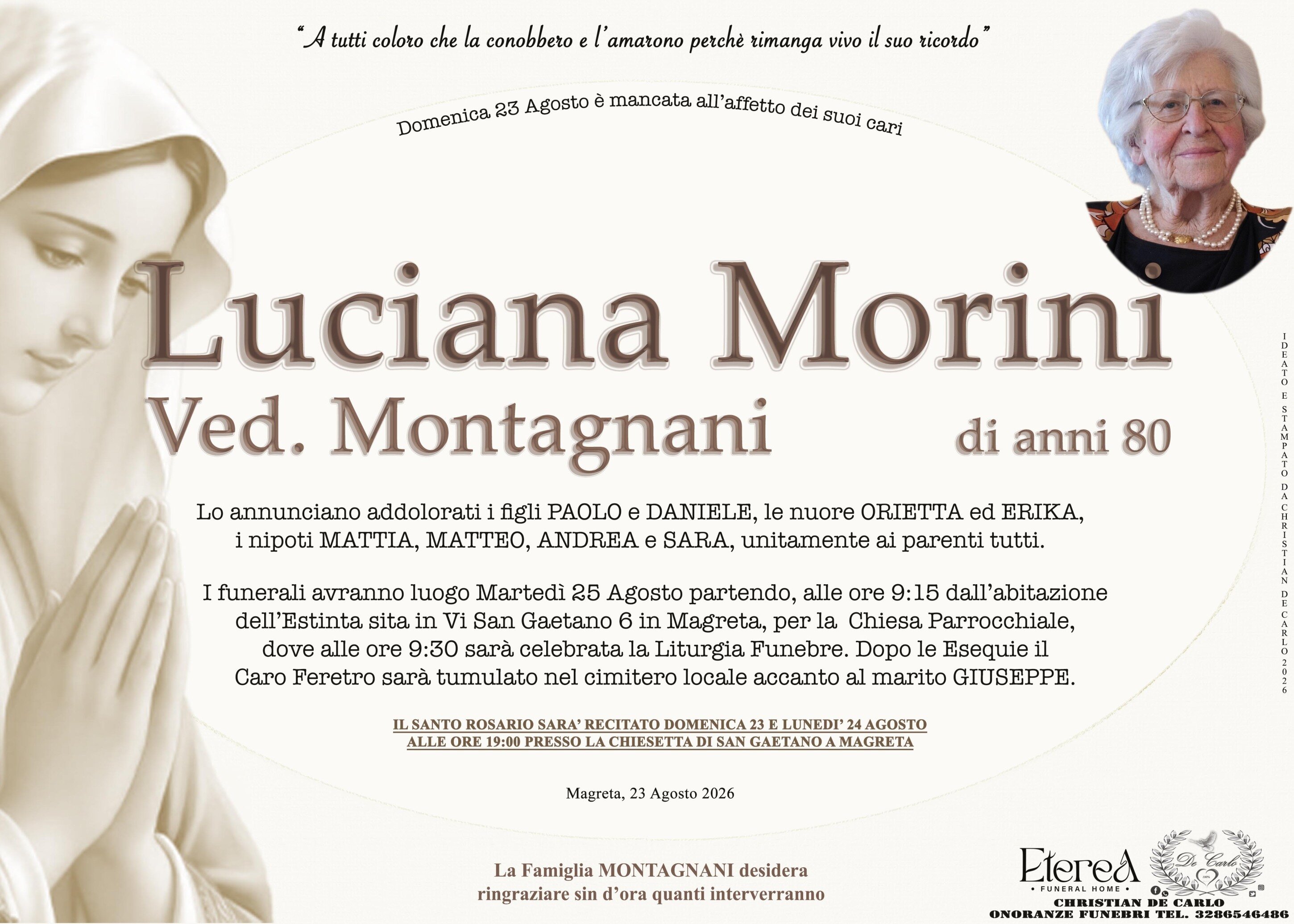 Luciana Morini Ved. Montagnani di anni 80
