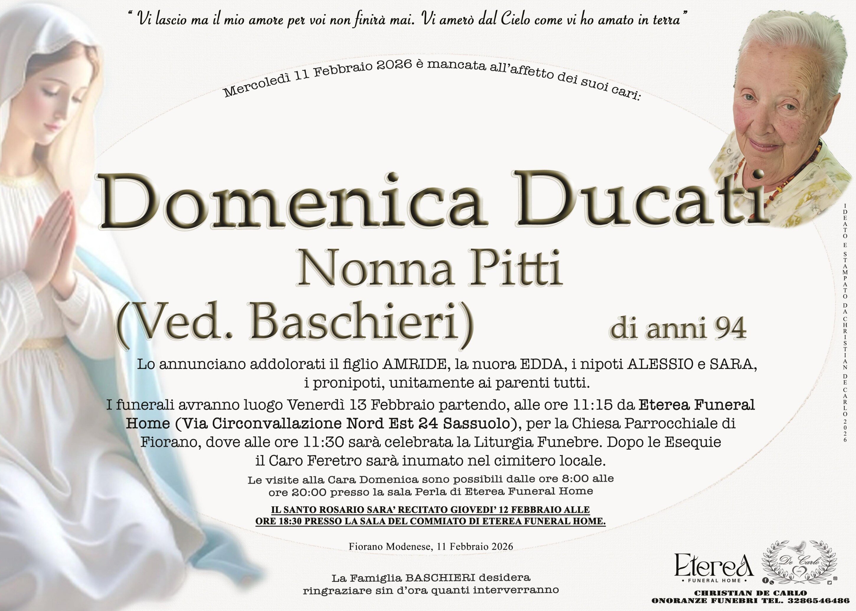 Domenica Ducati (Nonna Pitti) Ved. Baschieri di anni 94 Domenica Ducati (Nonna Pitti) Ved. Baschieri di anni 94