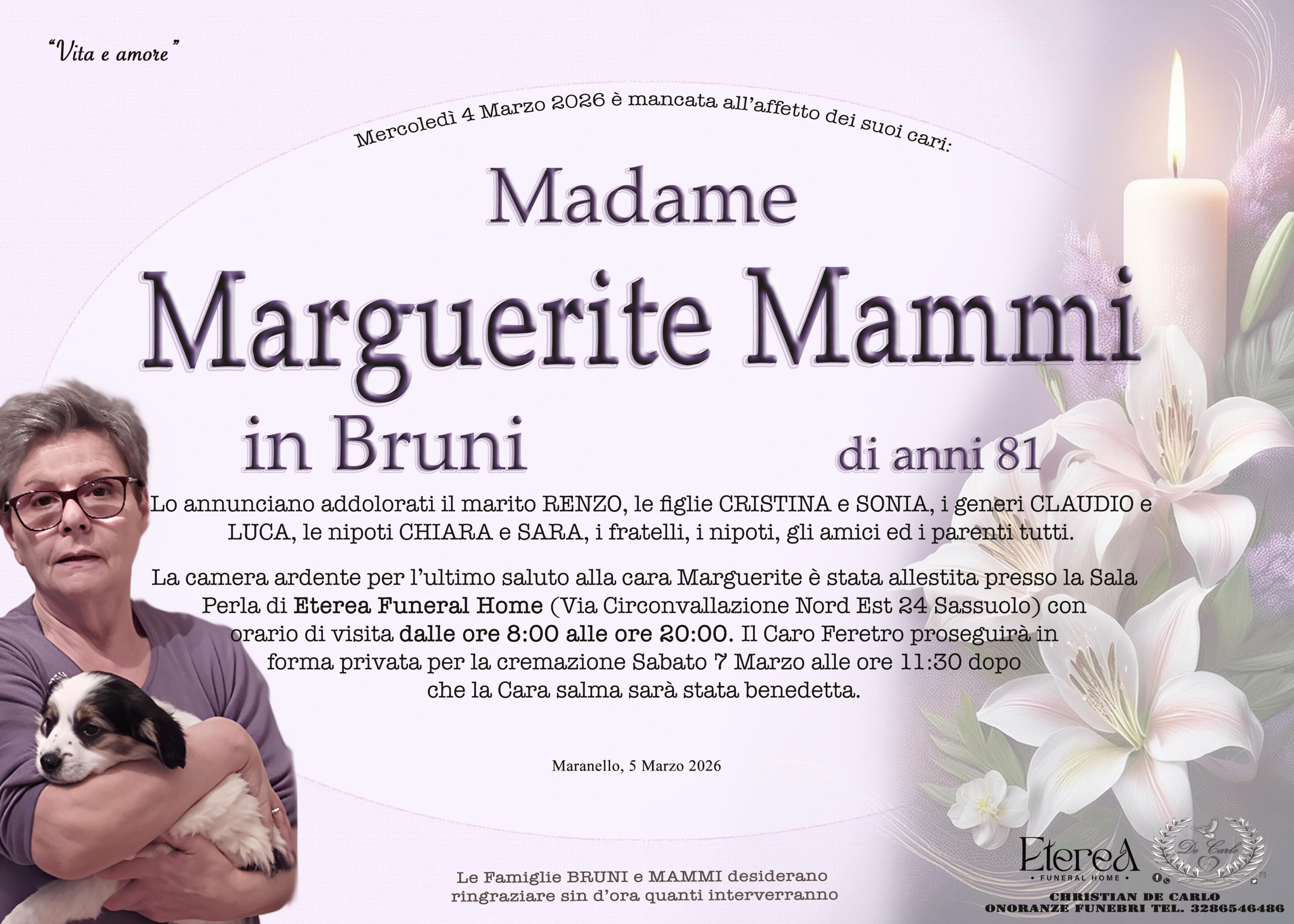 Madame Marguerite Mammi in Bruni di anni 81