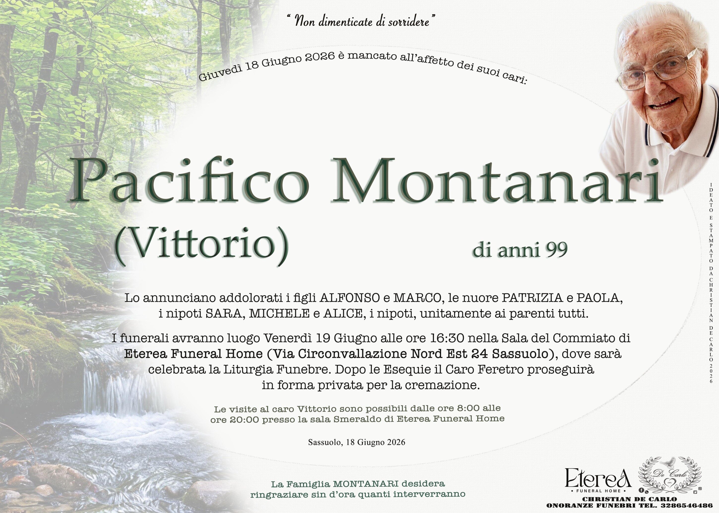 Pacifico (Vittorio) Montanari di anni 99