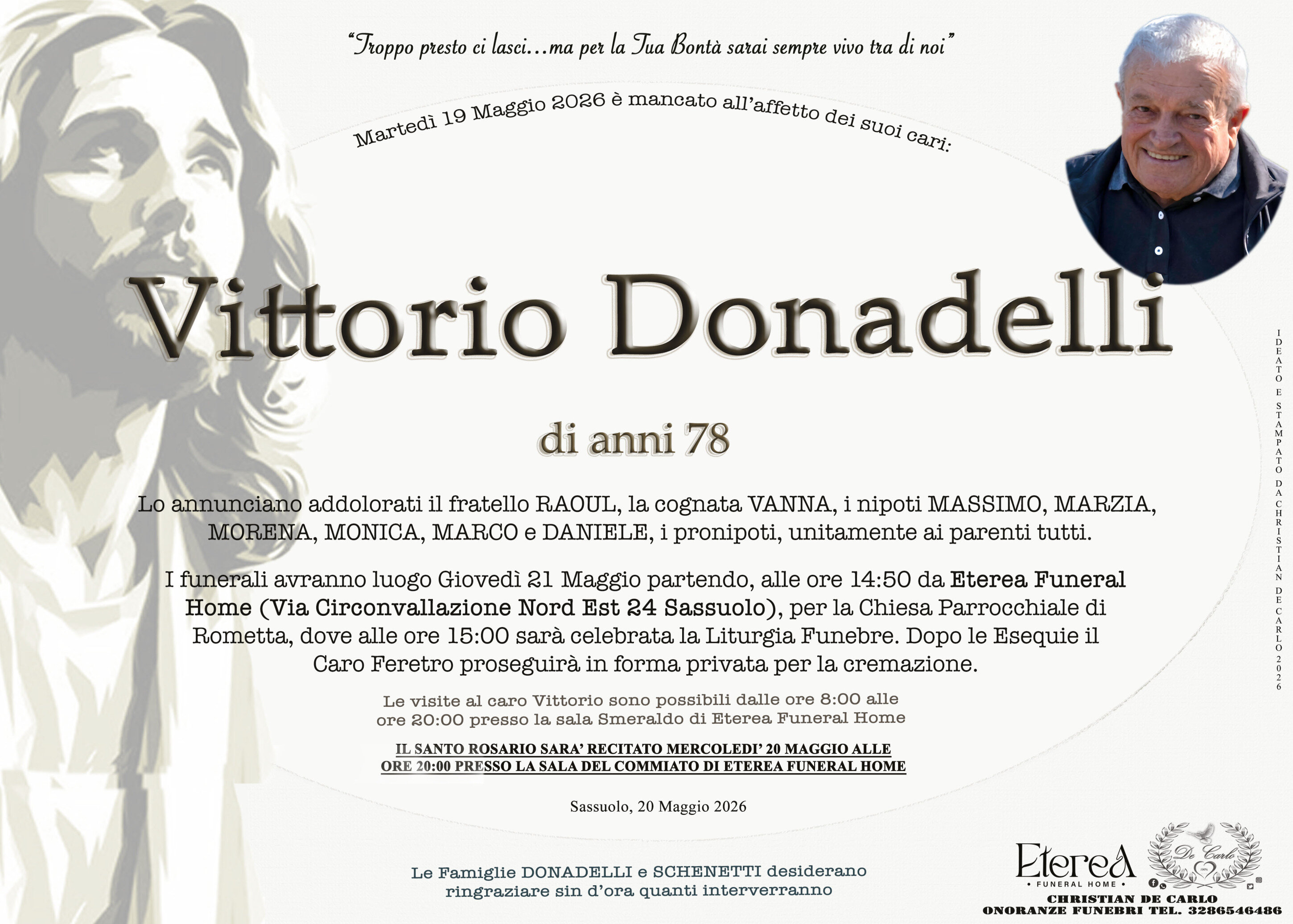 Vittorio Donadelli di anni 78