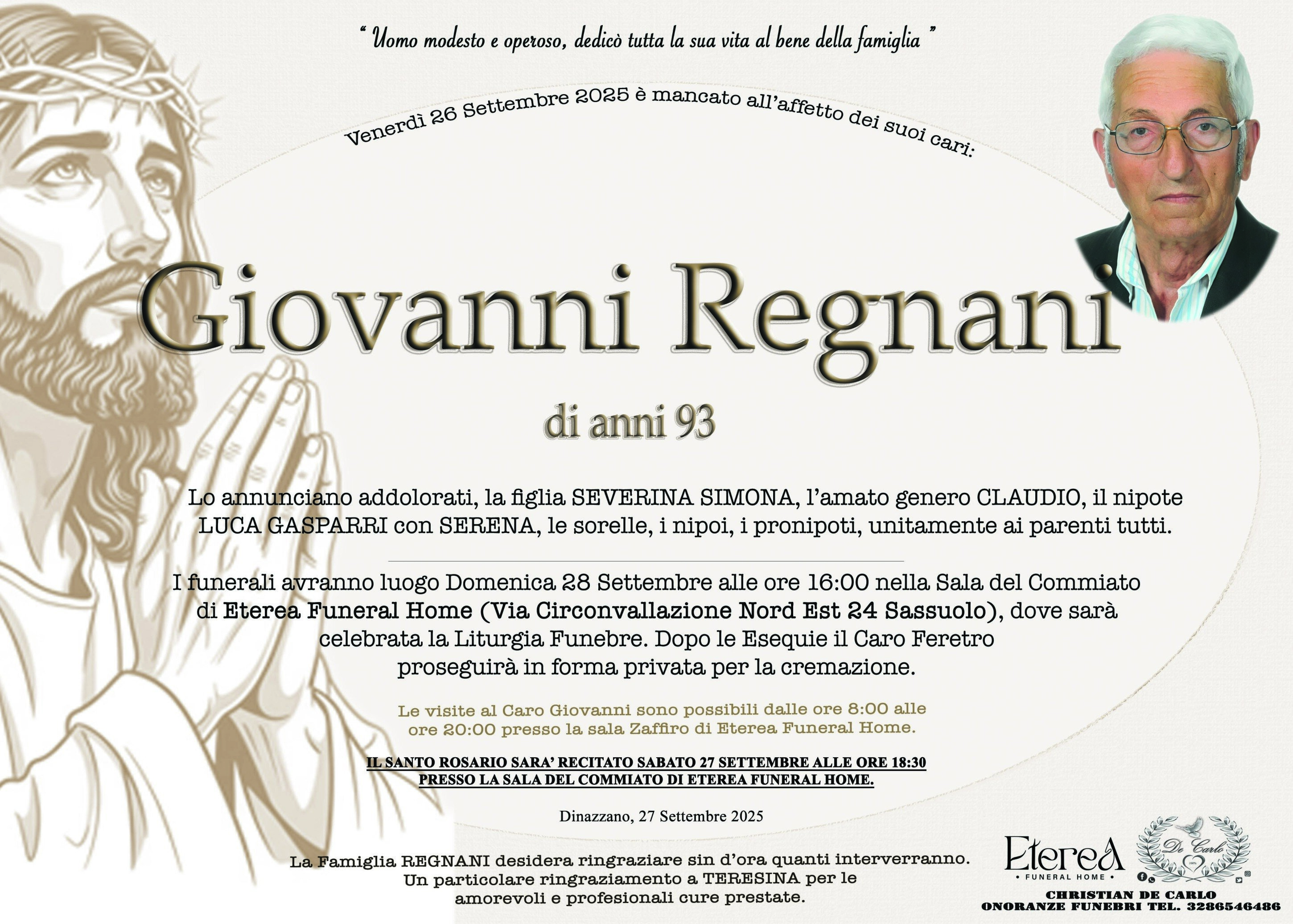 Giovanni Regnani di anni 93
