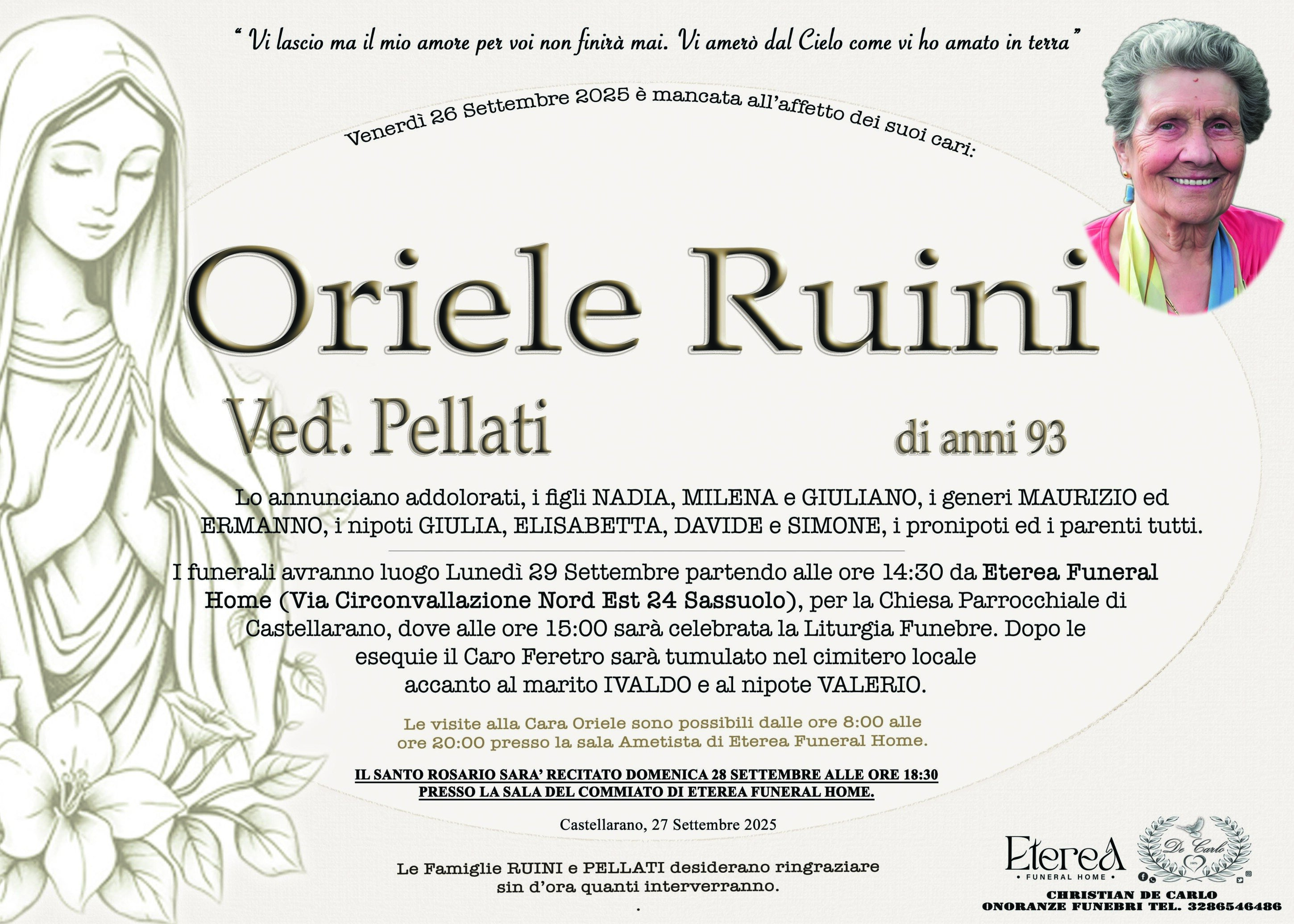 Oriele Ruini Ved. Pellati di anni 93
