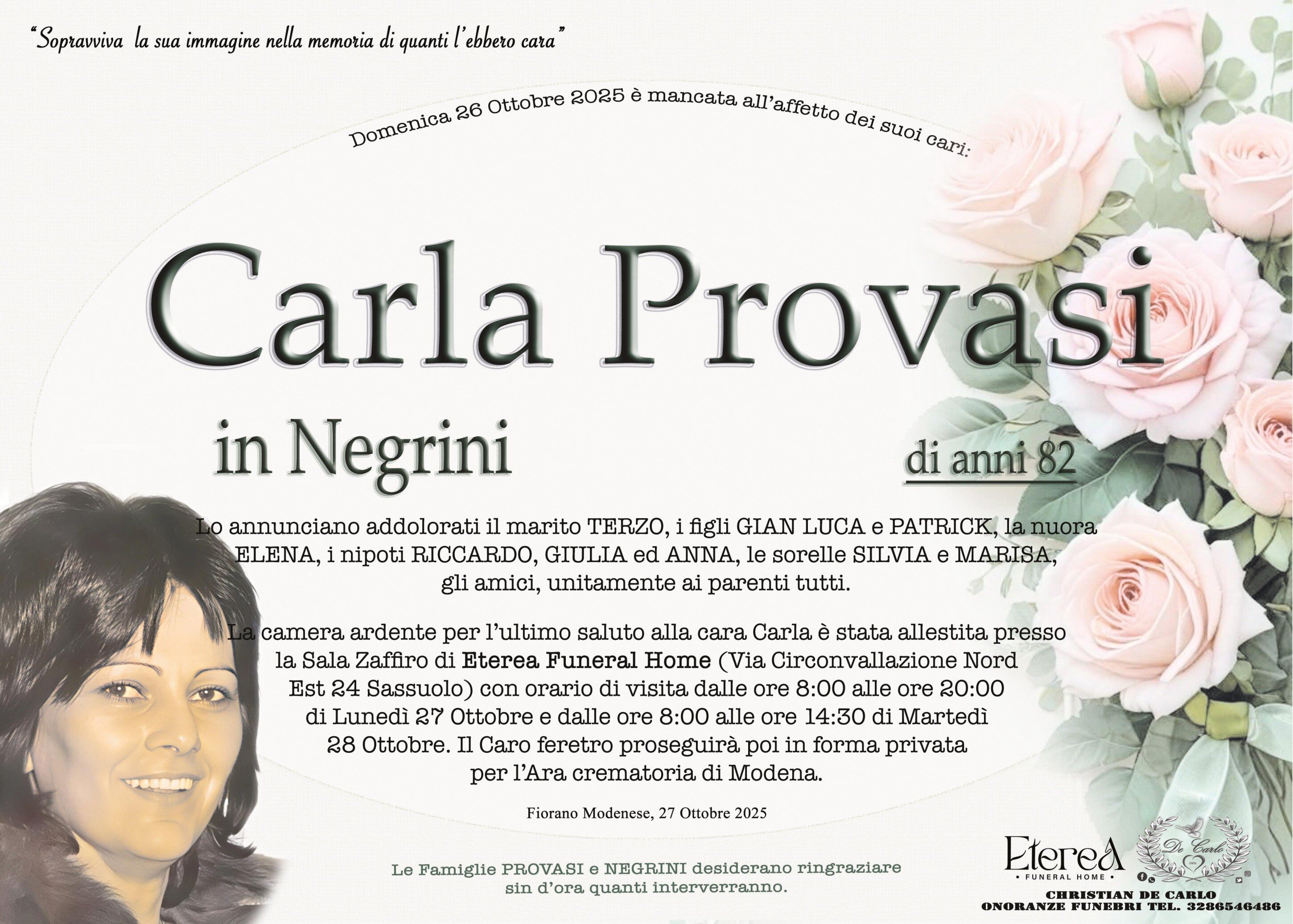 Carla Provasi in Negrini di anni 82
