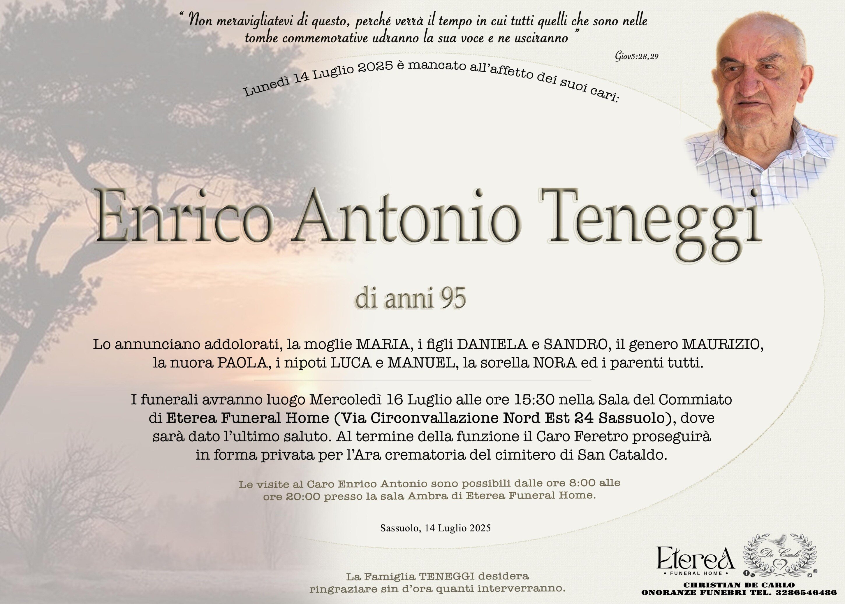 Enrico Antonio Teneggi di anni 95