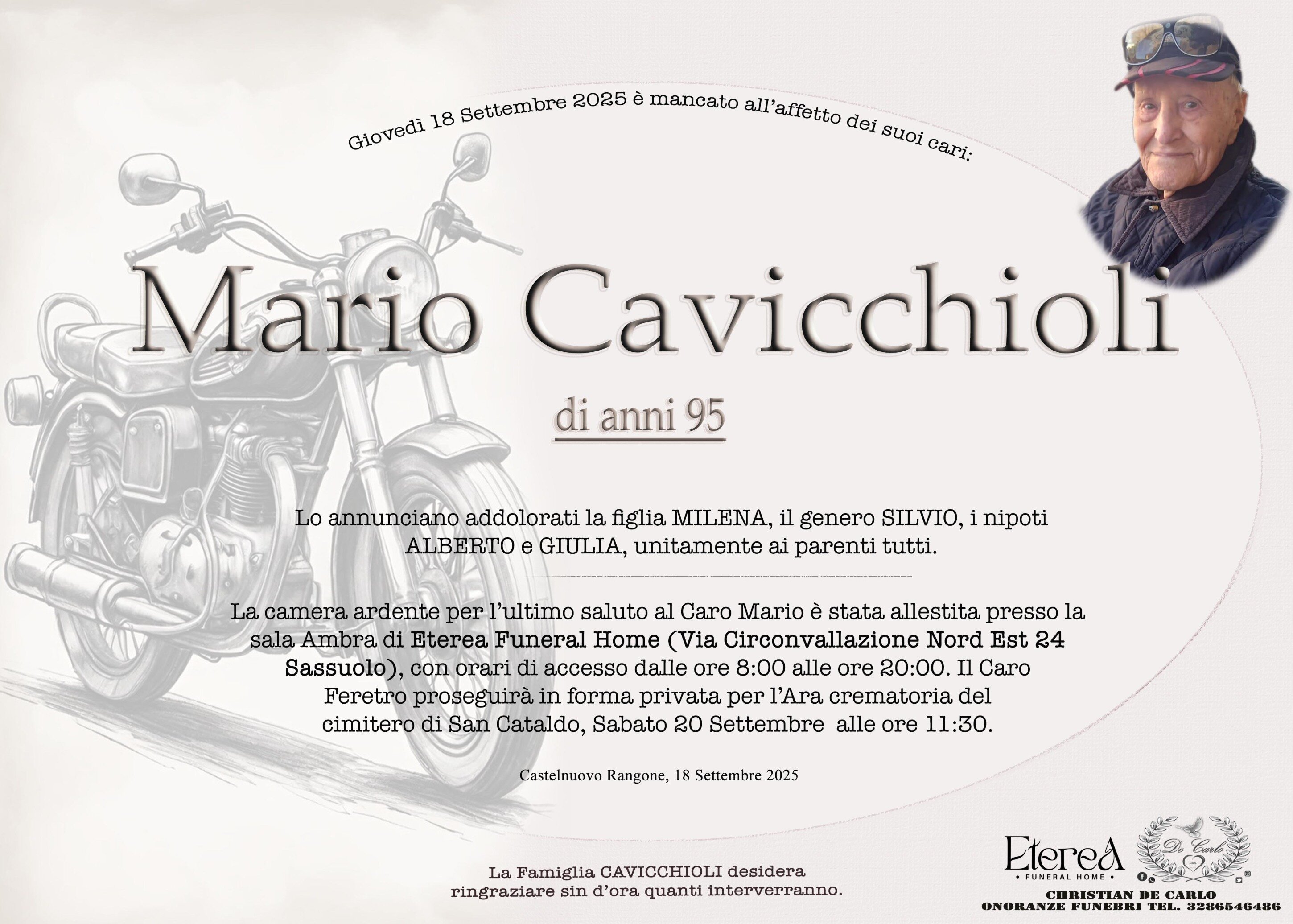 Mario Cavicchioli di anni 95