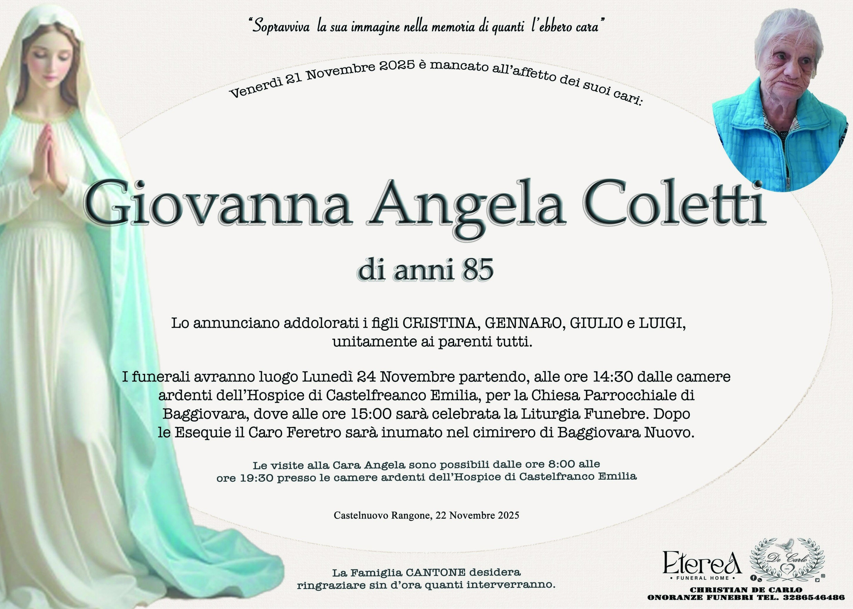 Giovanna Angela Coletti di anni 85