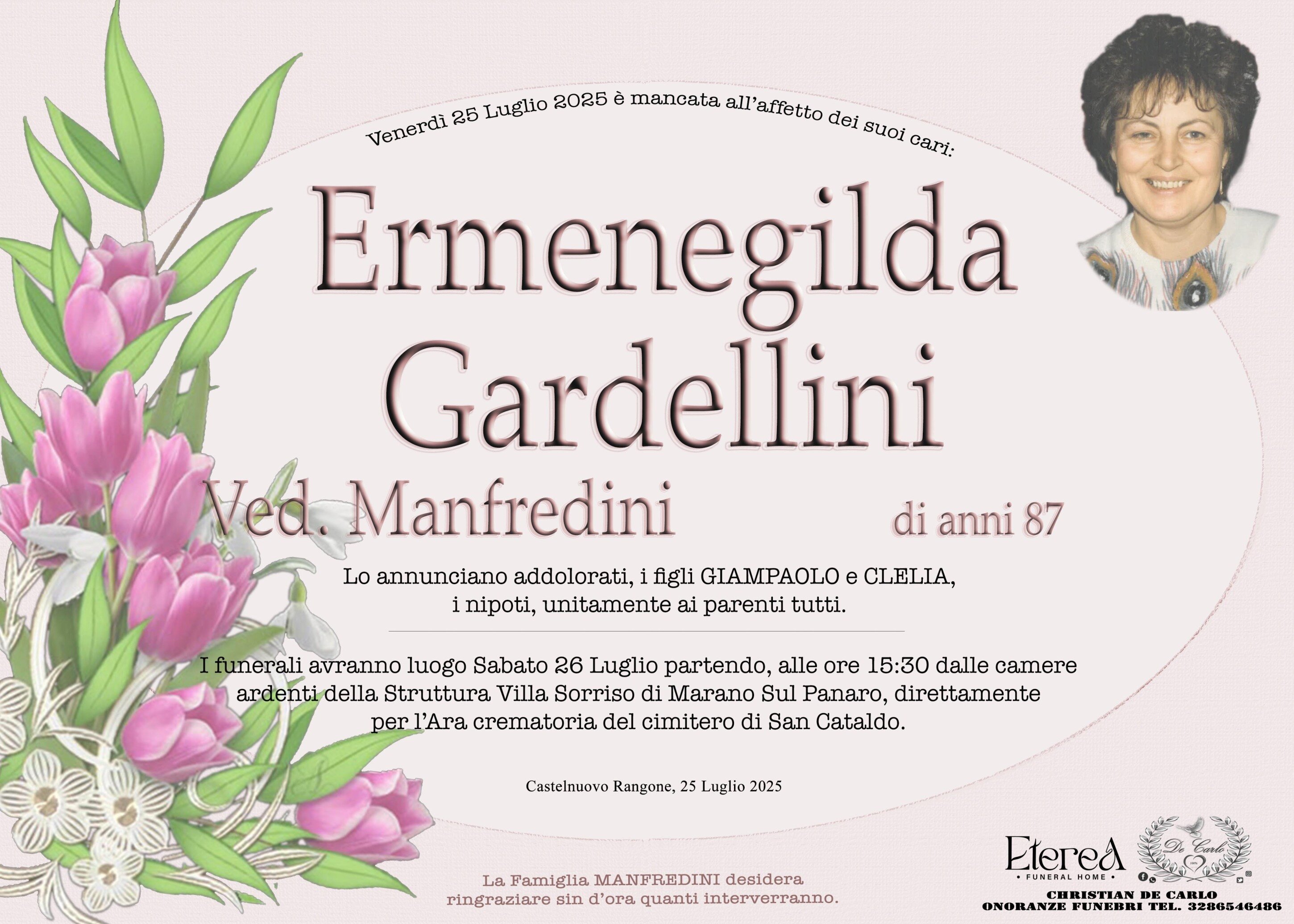 Ermenegilda Gardellini Ved. Manfredini di anni 87