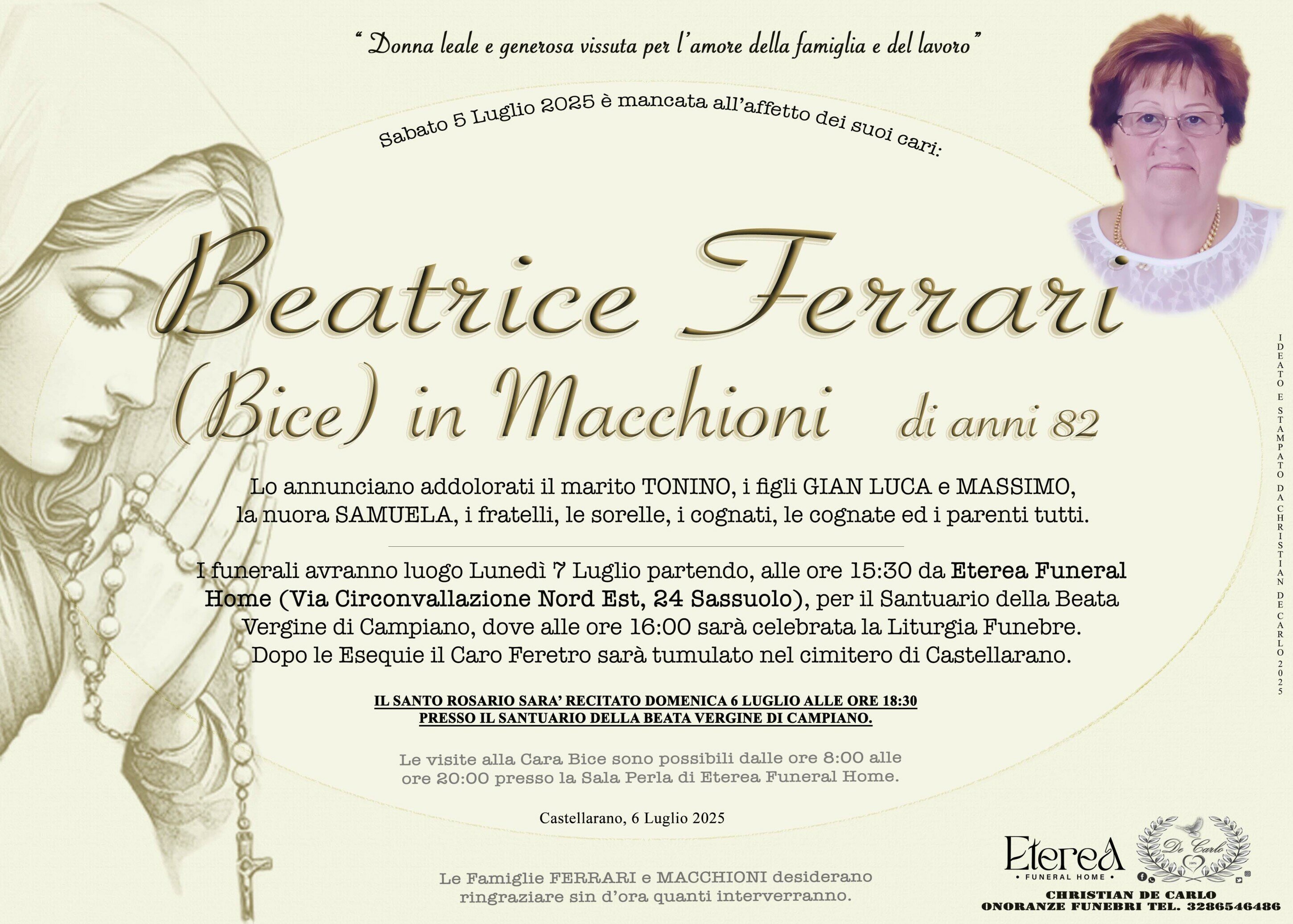 Beatrice (Bice) Ferrari in Macchioni di anni 82