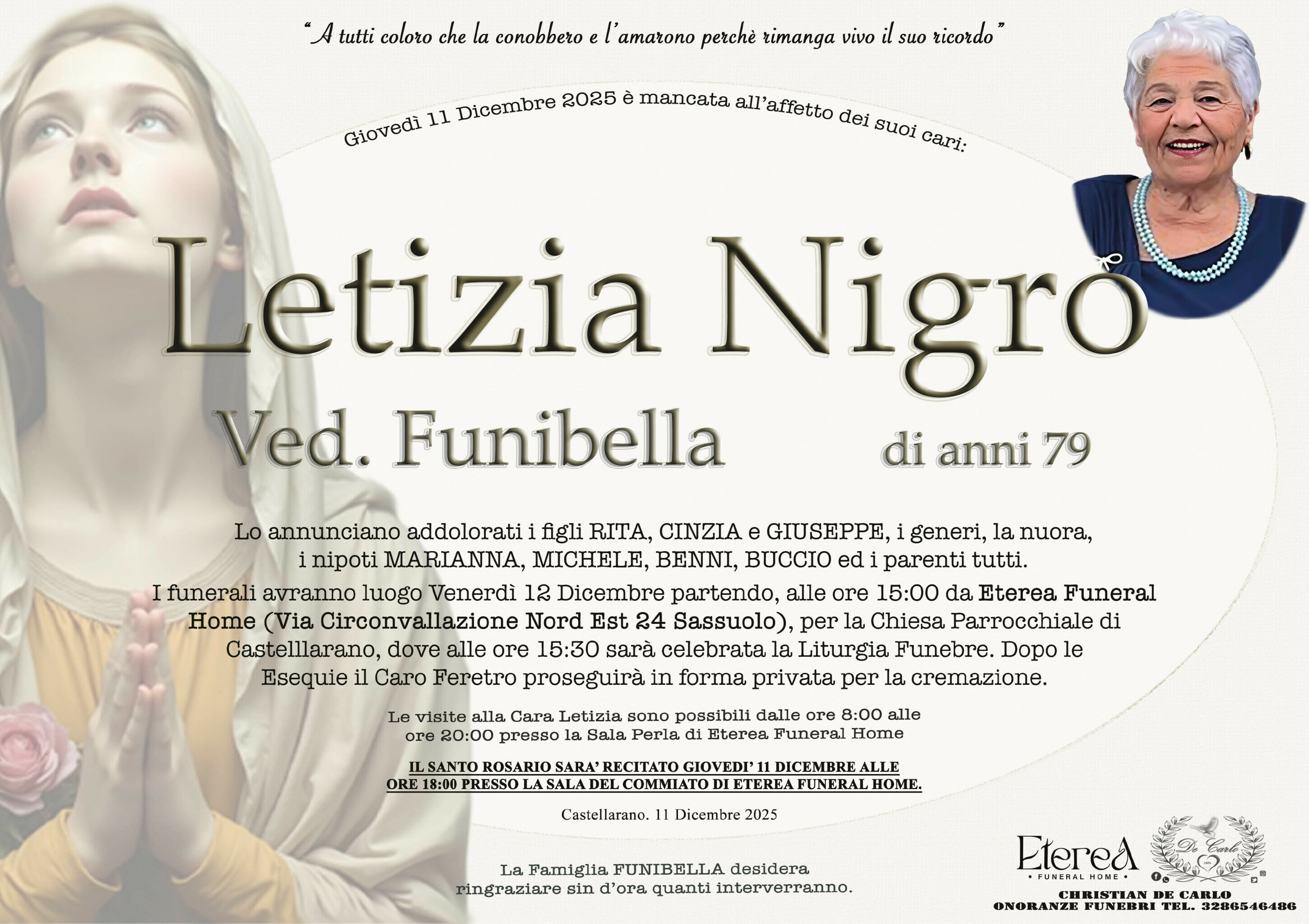 Letizia Nigro Ved. Funibella di anni 79