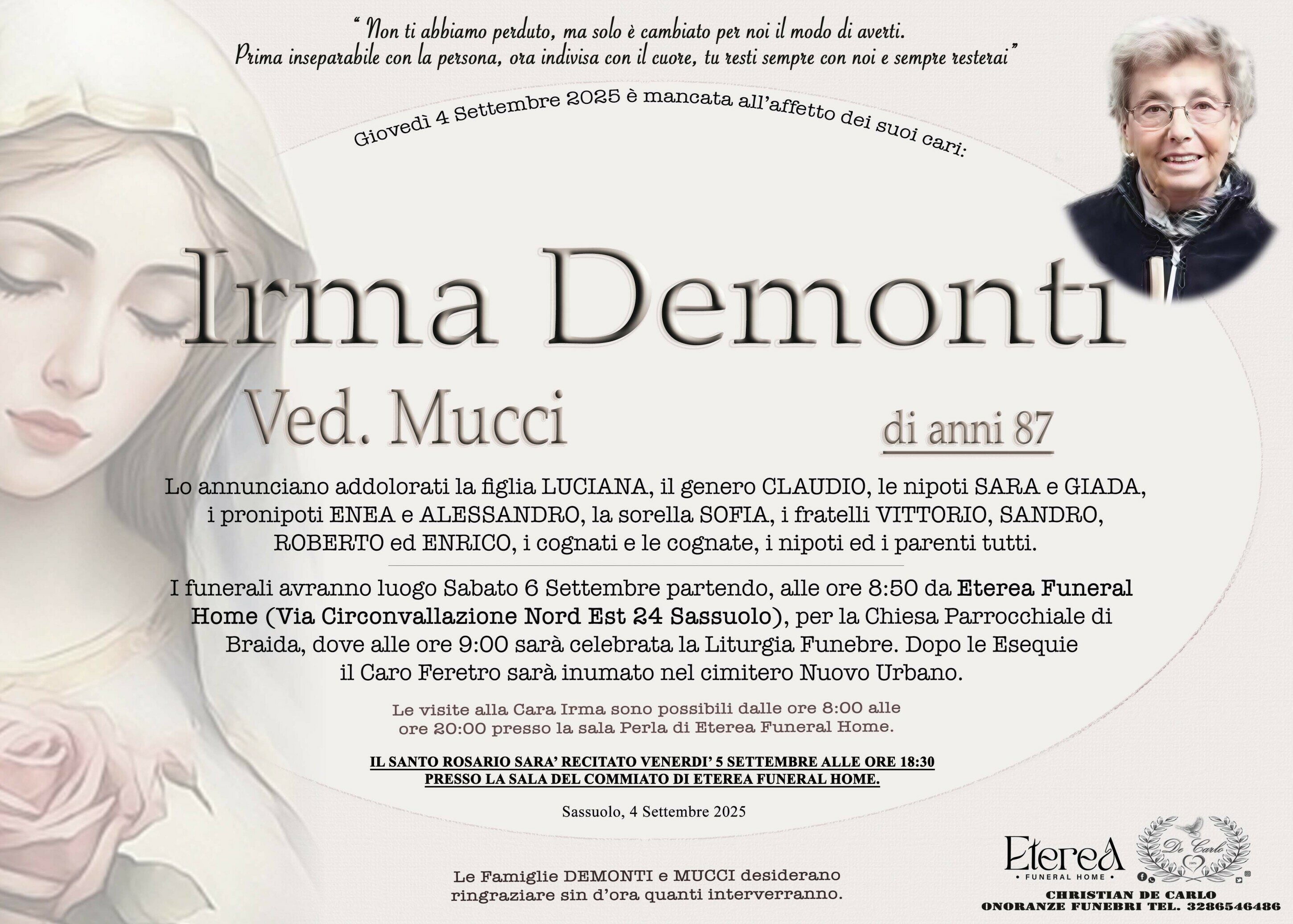 Irma Demonti Ved. Mucci di anni 87