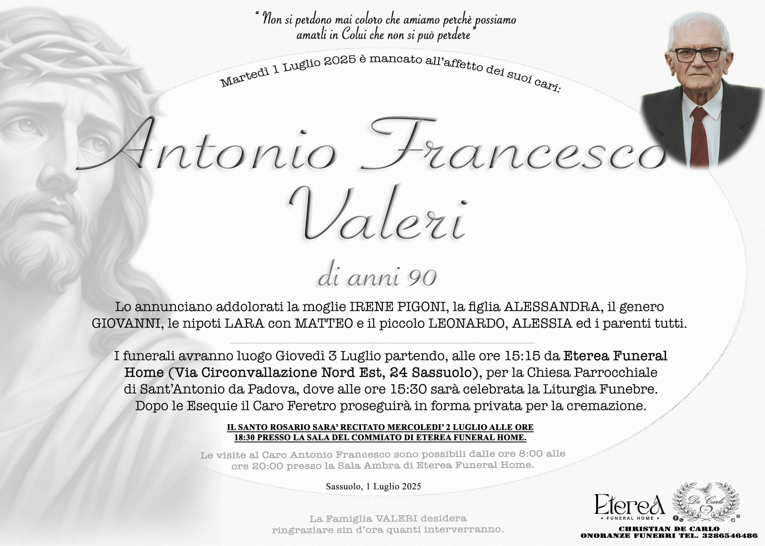 Antonio Francesco Valeri di anni 90