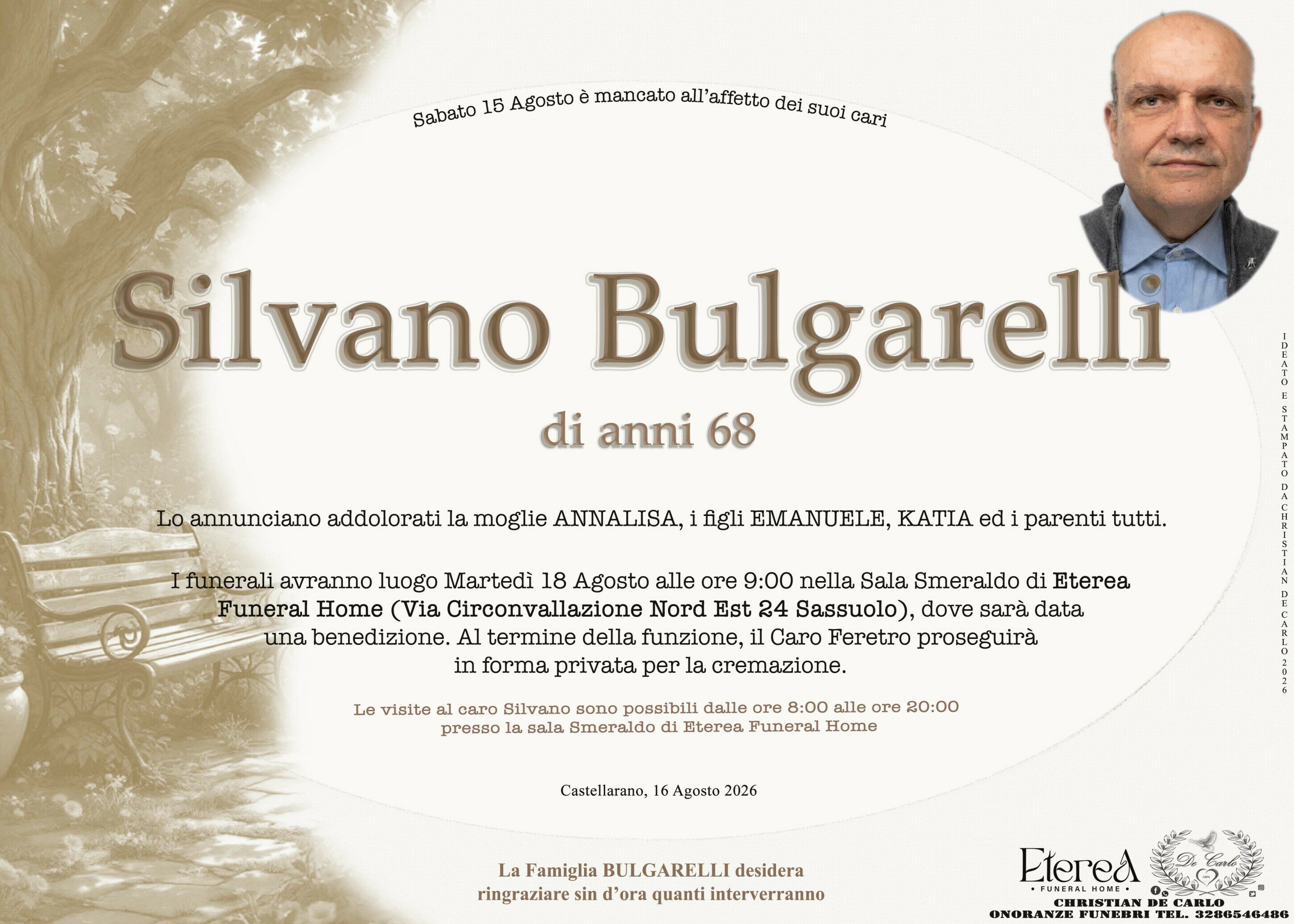 Silvano Bulgarelli di anni 68