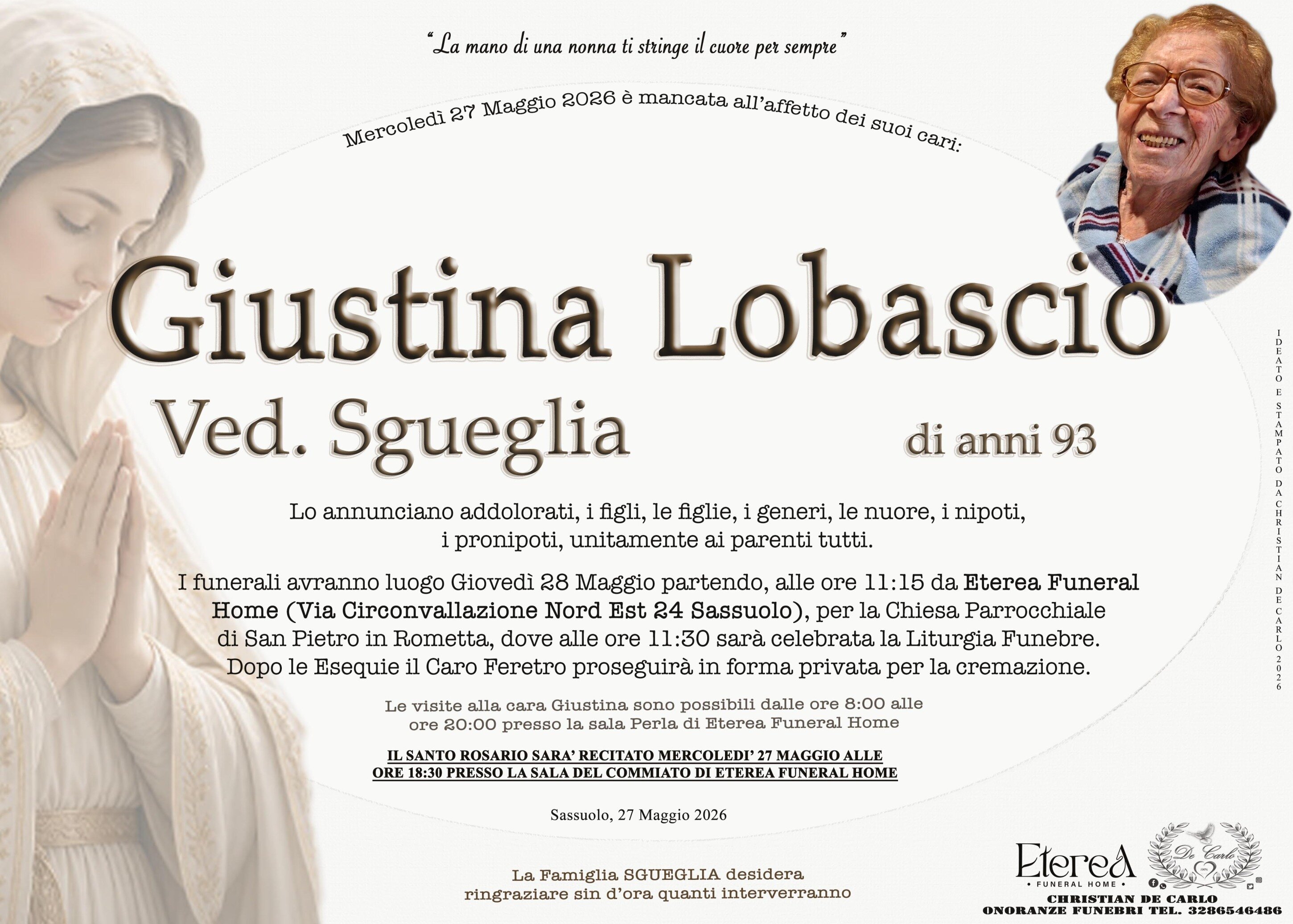 Giustina Lobascio Ved. Sgueglia di anni 93