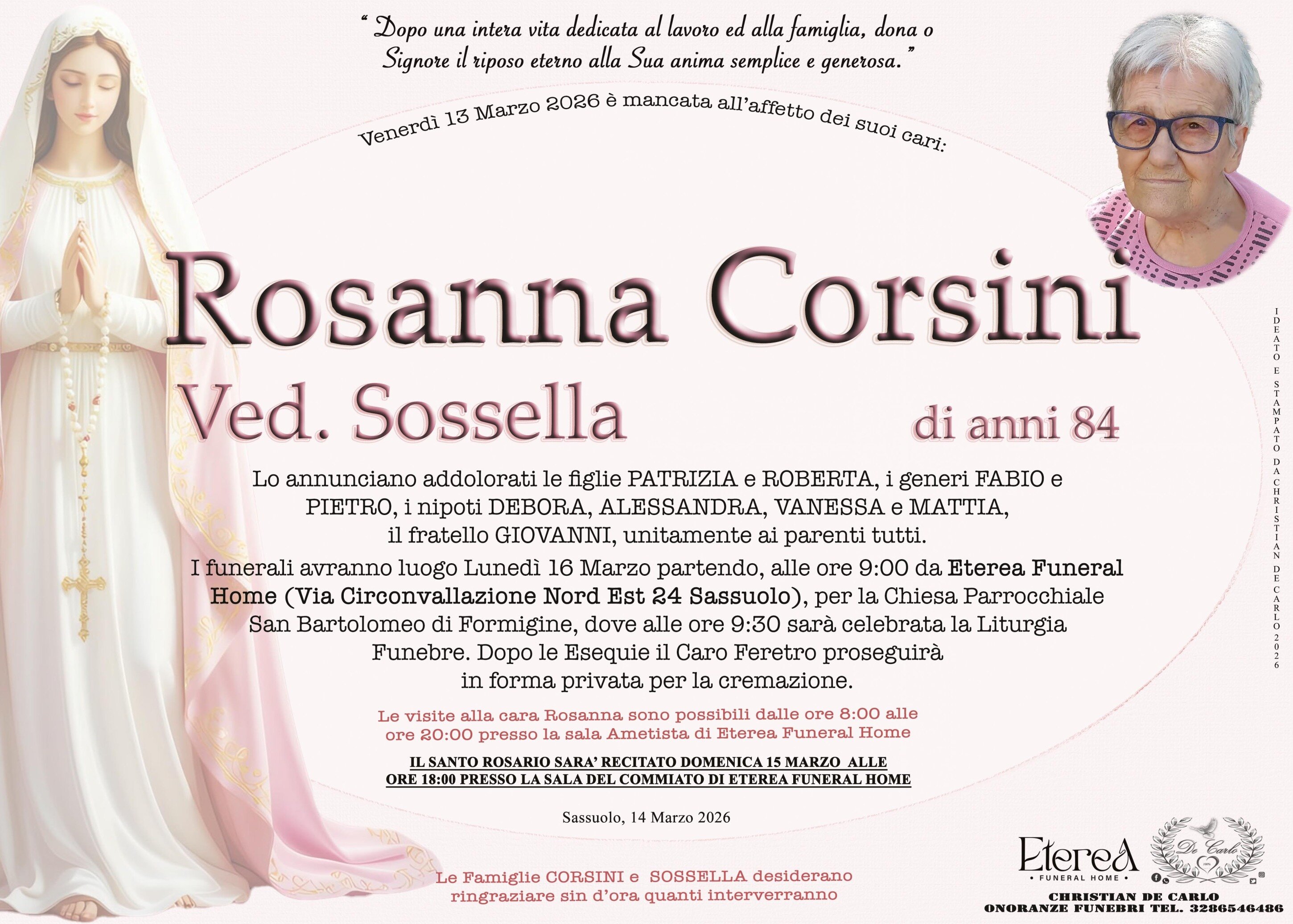 Rosanna Corsini Ved. Sossella di anni 84