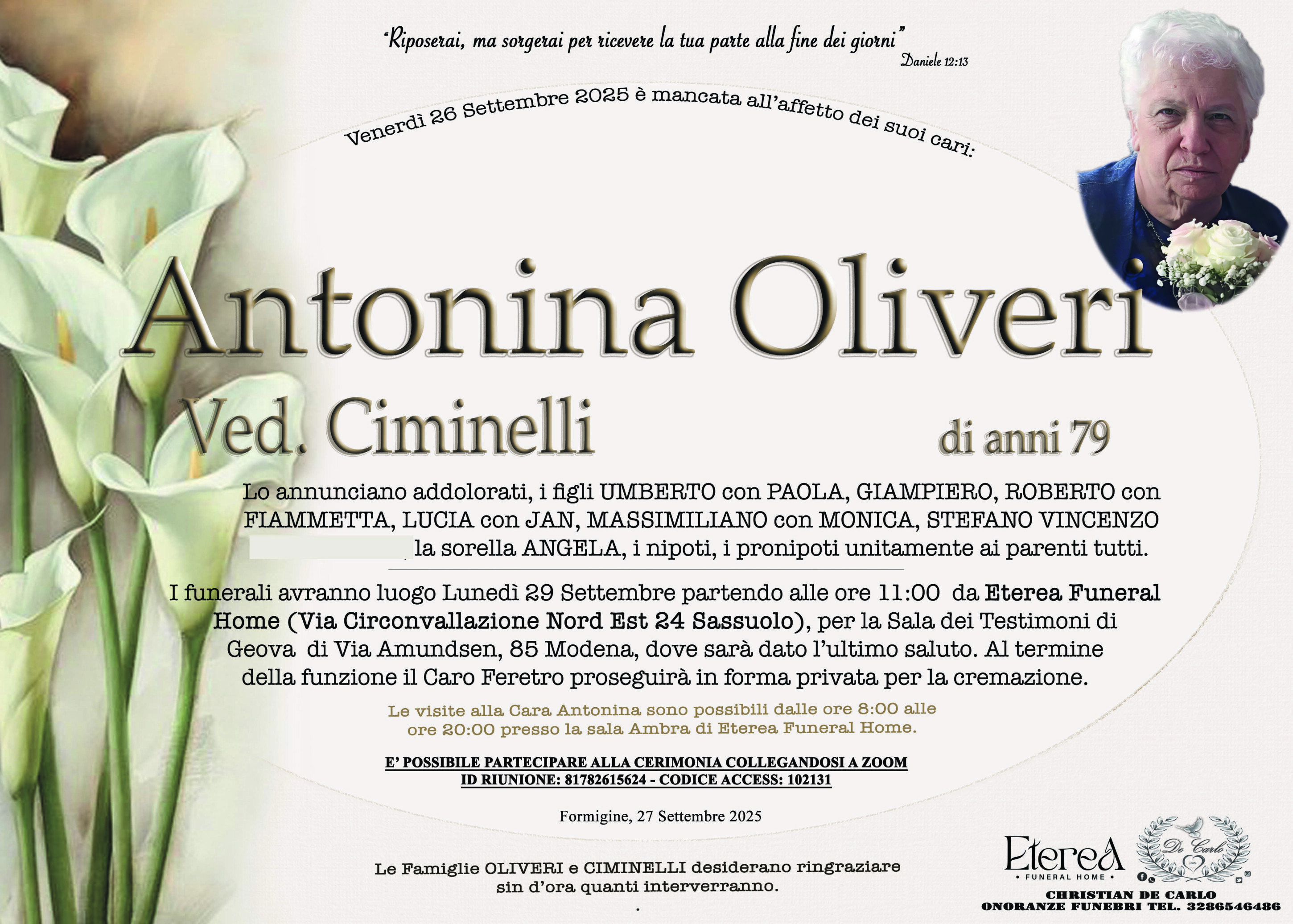 Antonina Oliveri Ved. Ciminelli di anni 79