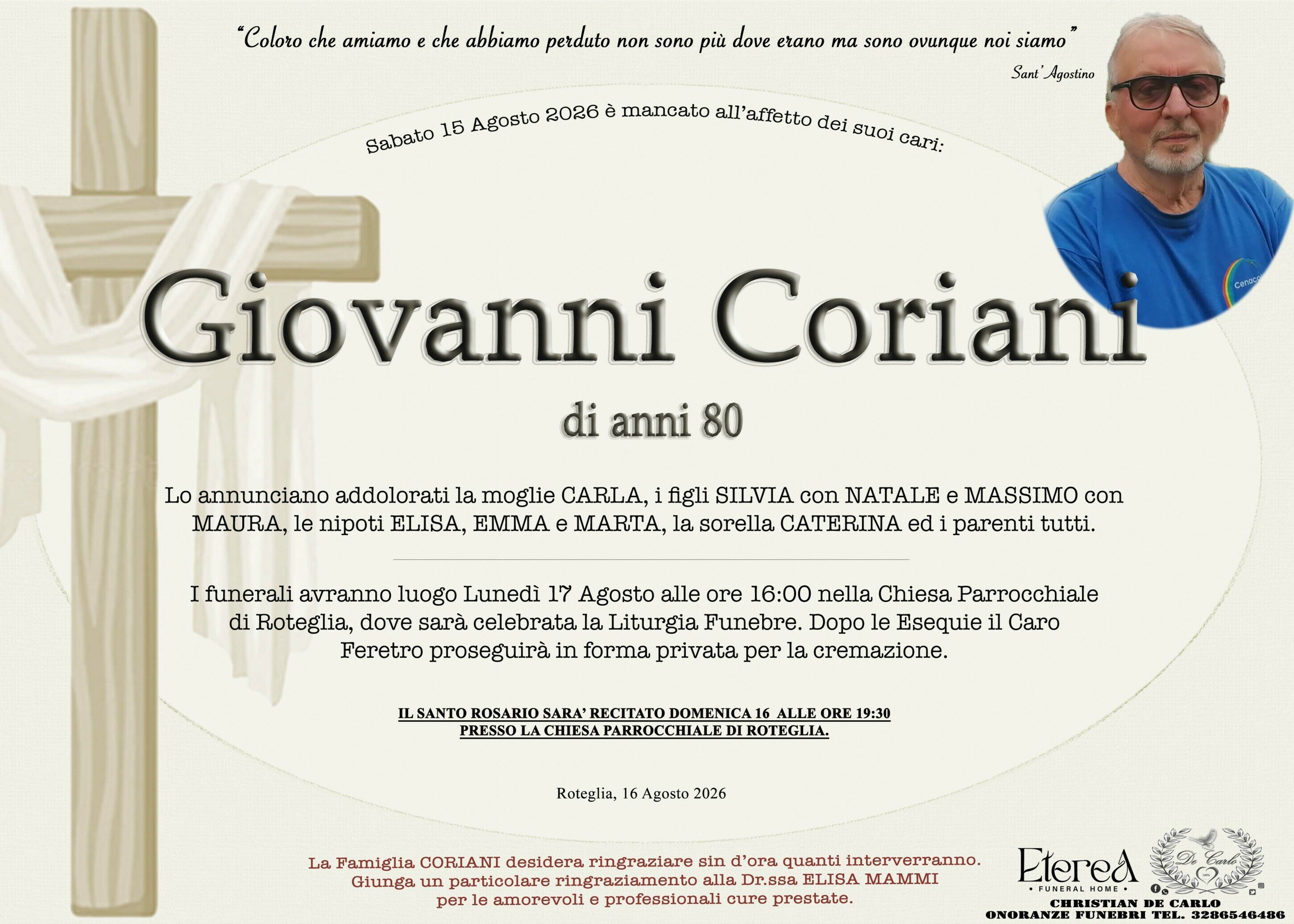 Giovanni Coriani di anni 80 Giovanni Coriani di anni 80
