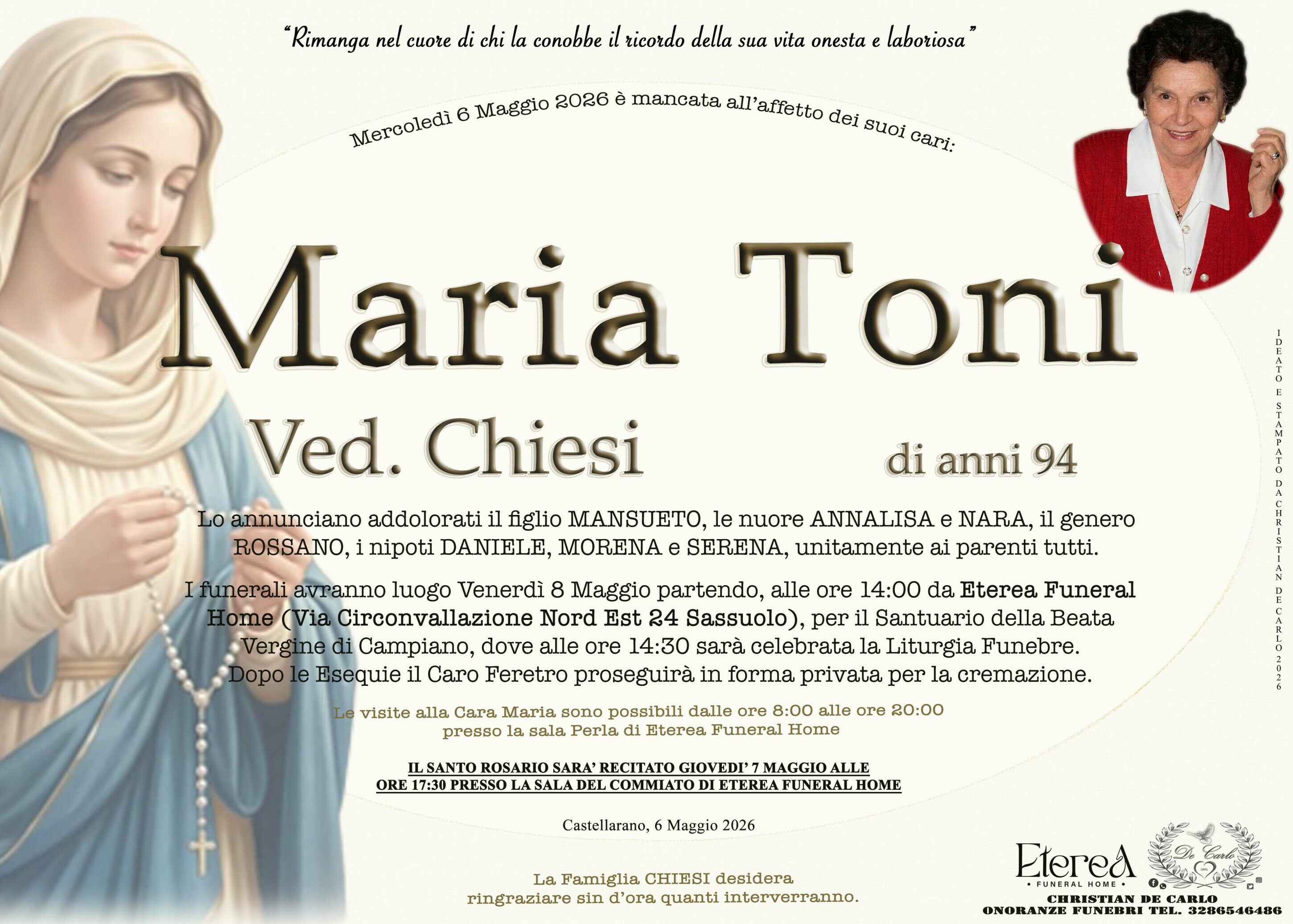Maria Toni Ved. Chiesi di anni 94