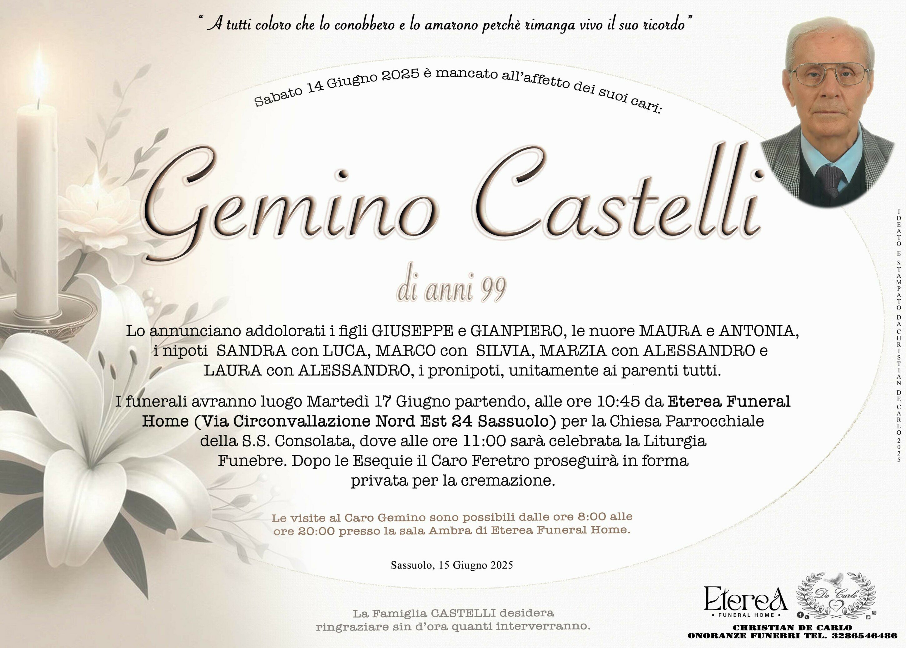 Gemino Castelli di anni 99