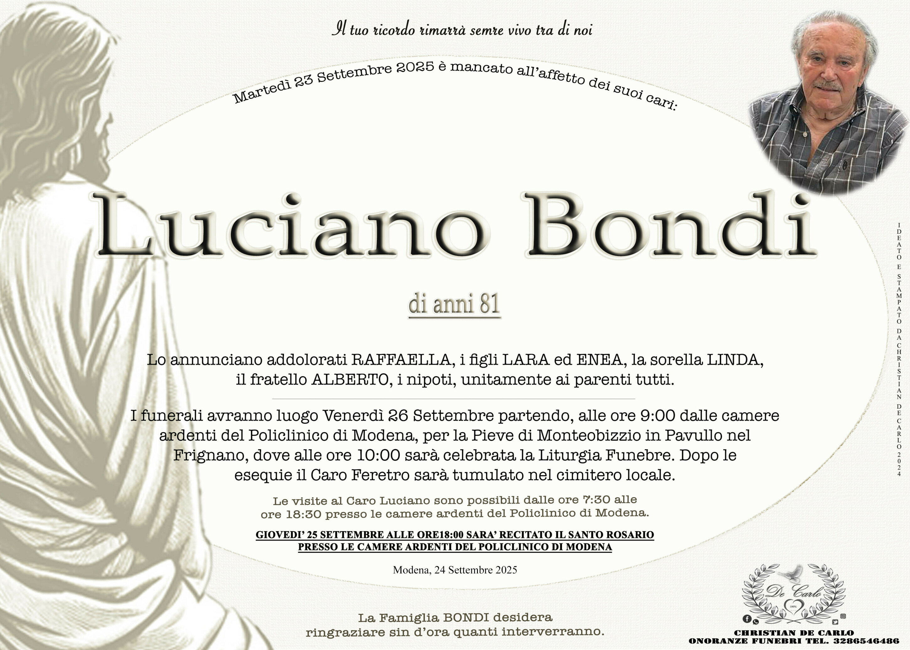 Luciano Bondi di anni 81