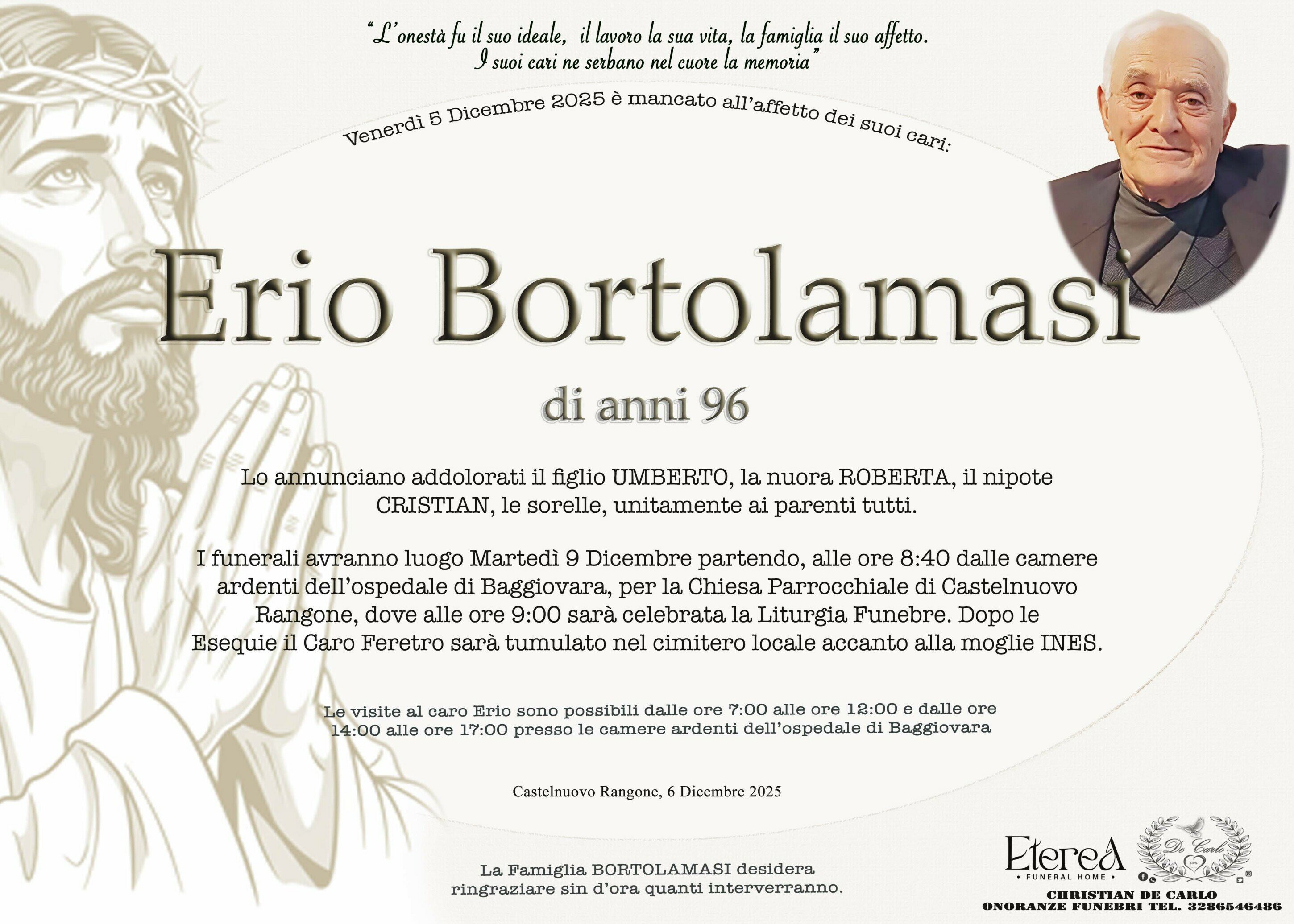 Erio Bortolamasi di anni 96