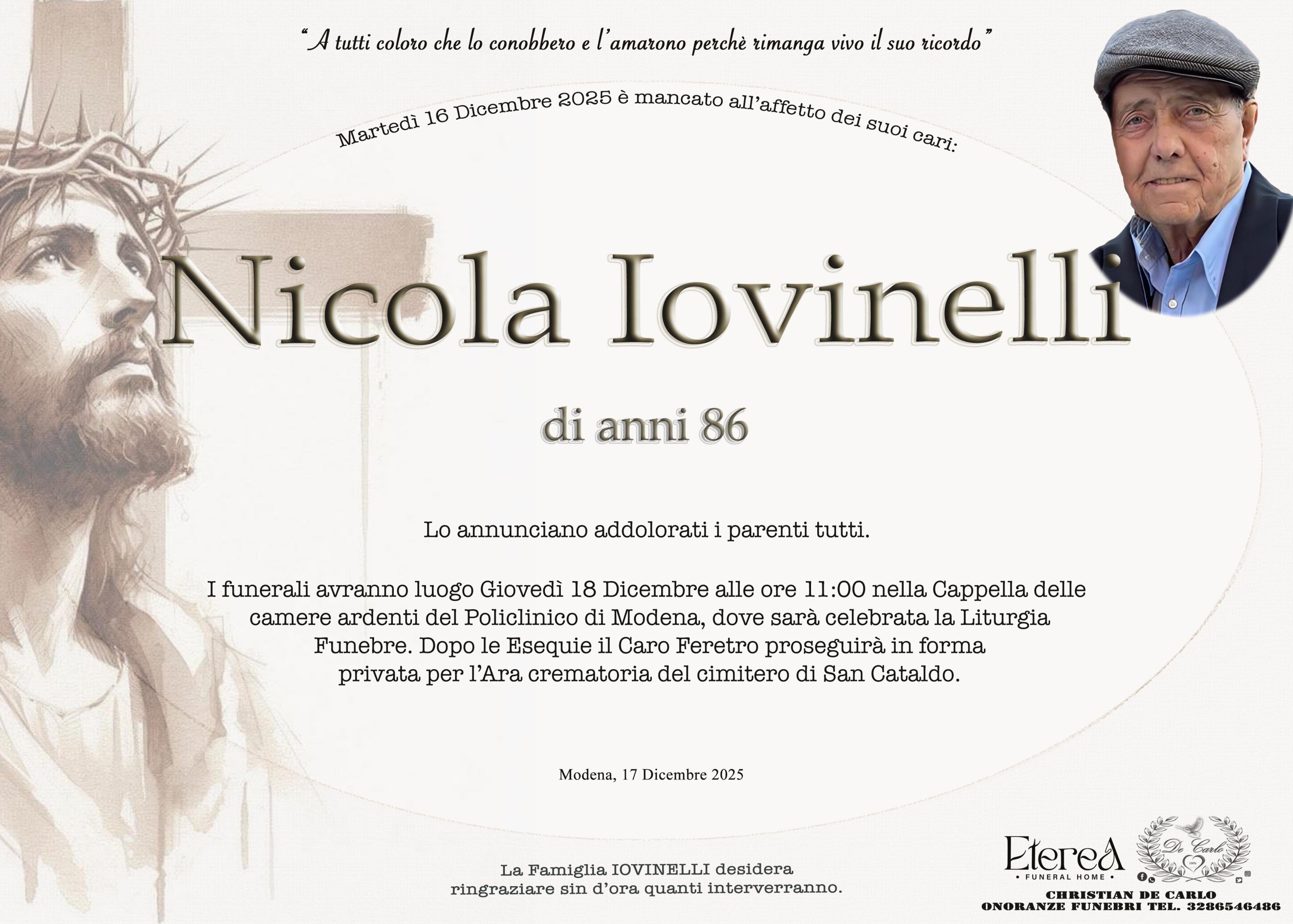 Nicola Iovinelli di anni 86