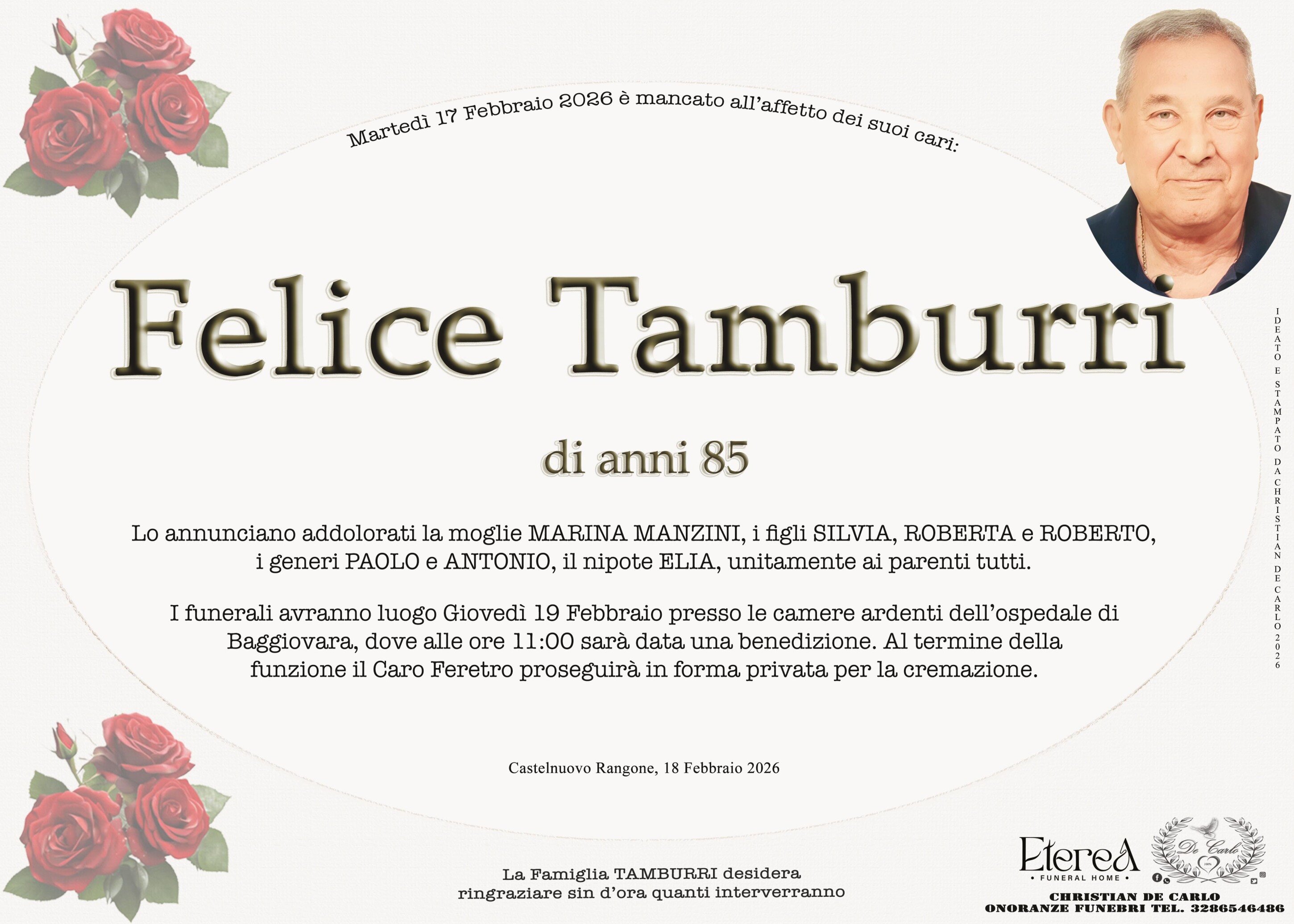 Felice Tamburri di anni 85 Felice Tamburri di anni 85