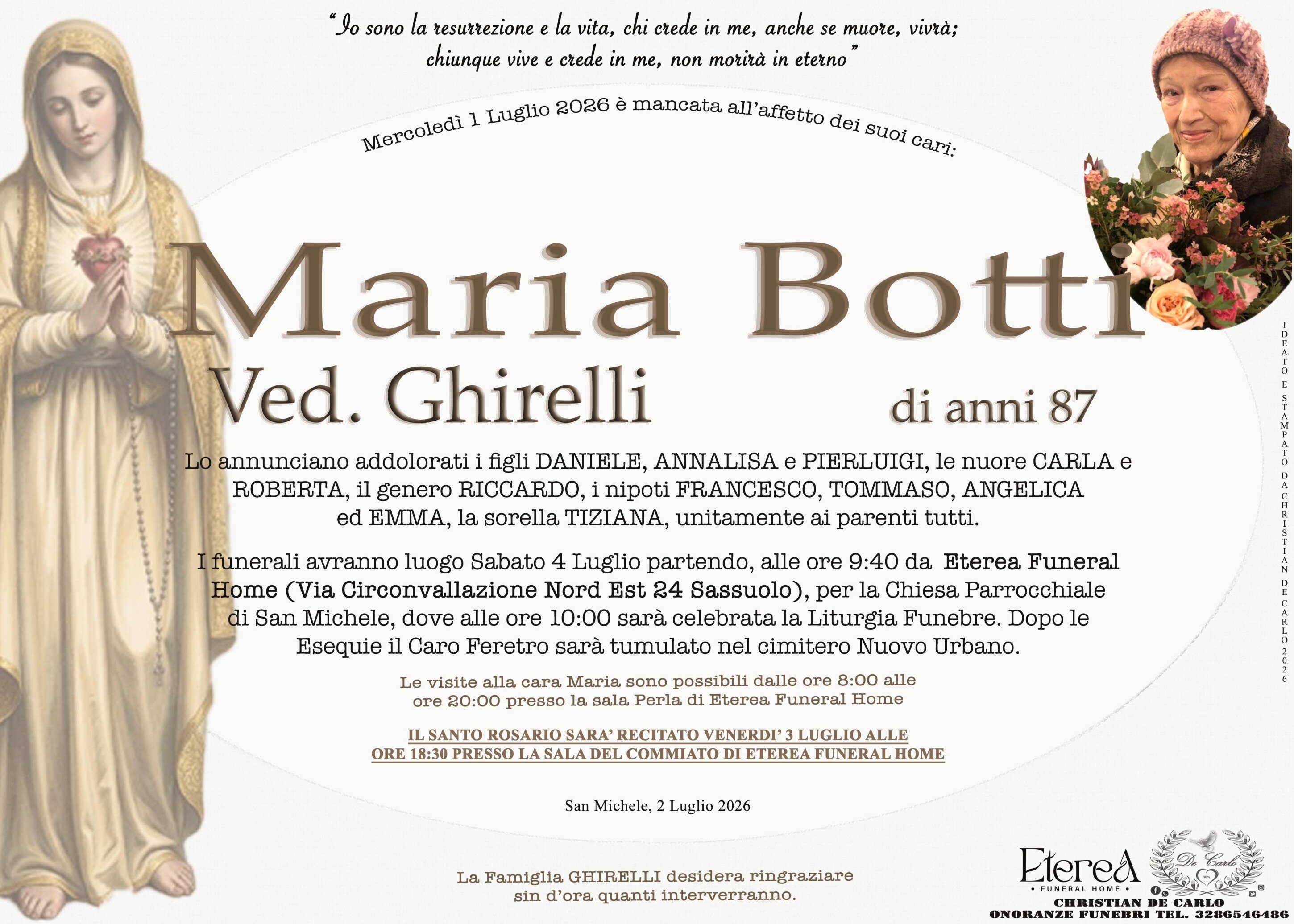 Maria Botti Ved. Ghirelli di anni 87
