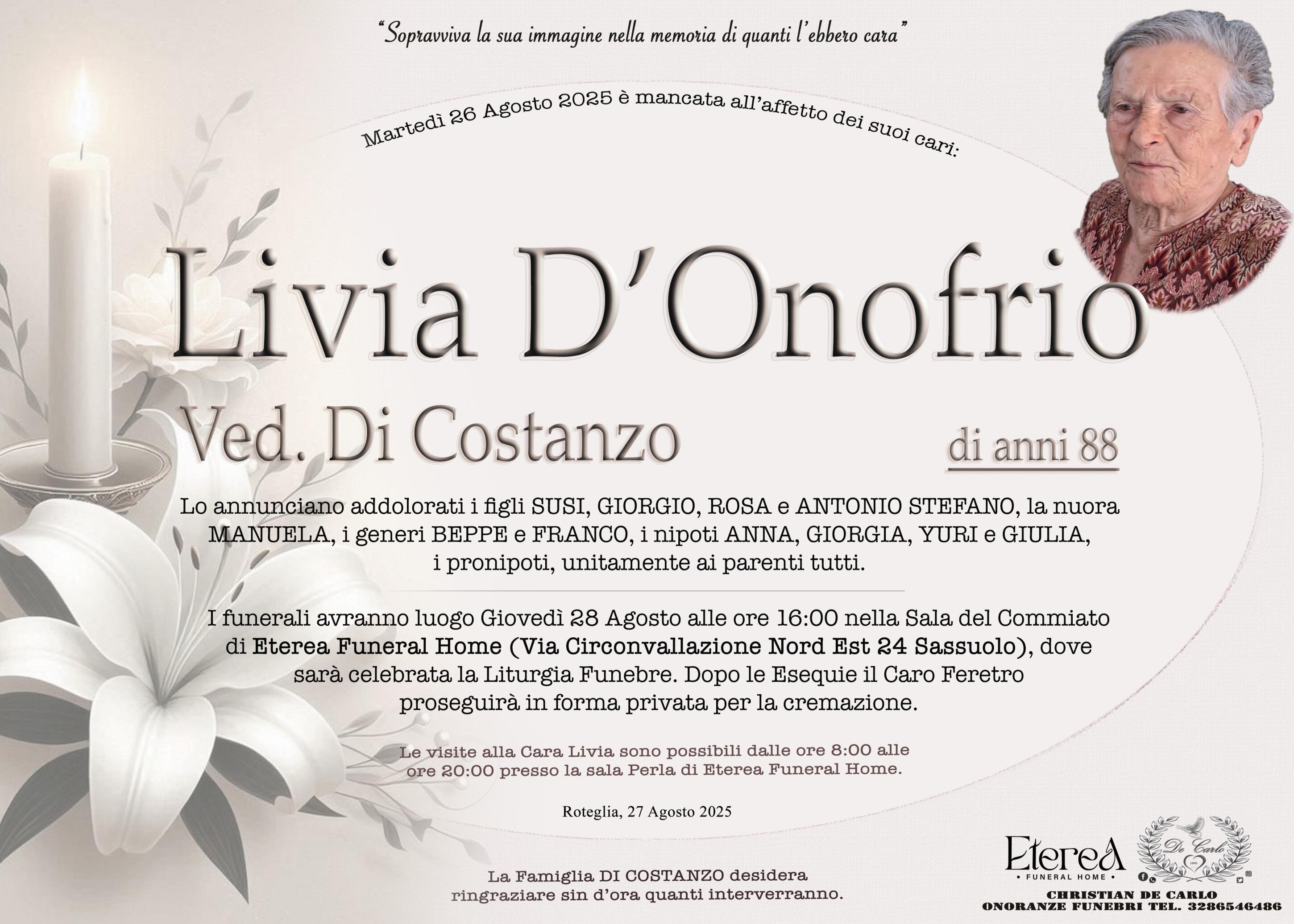 Livia D'Onofrio Ved. Di Costanzo di anni 88 Livia D'Onofrio Ved. Di Costanzo di anni 88