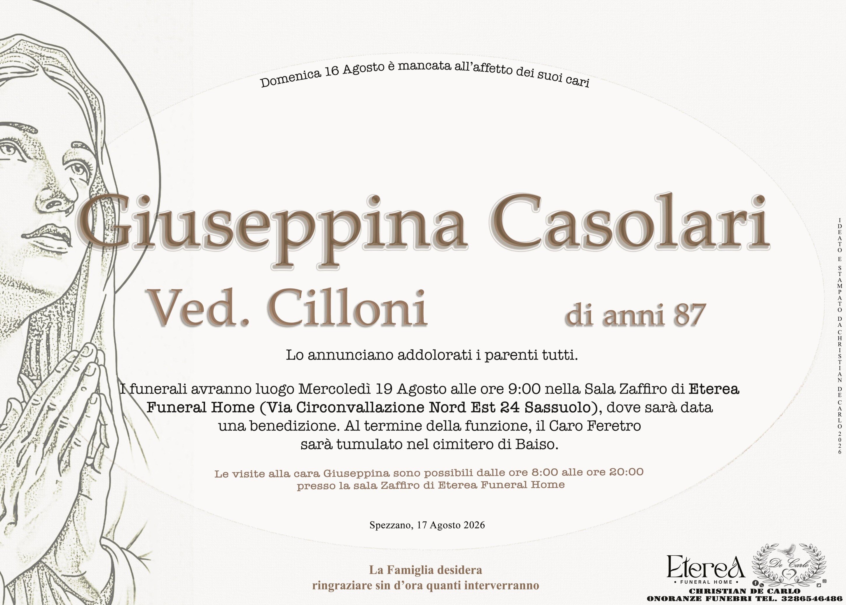 Giuseppina Casolari Ved. Cilloni di anni 87 Giuseppina Casolari Ved. Cilloni di anni 87