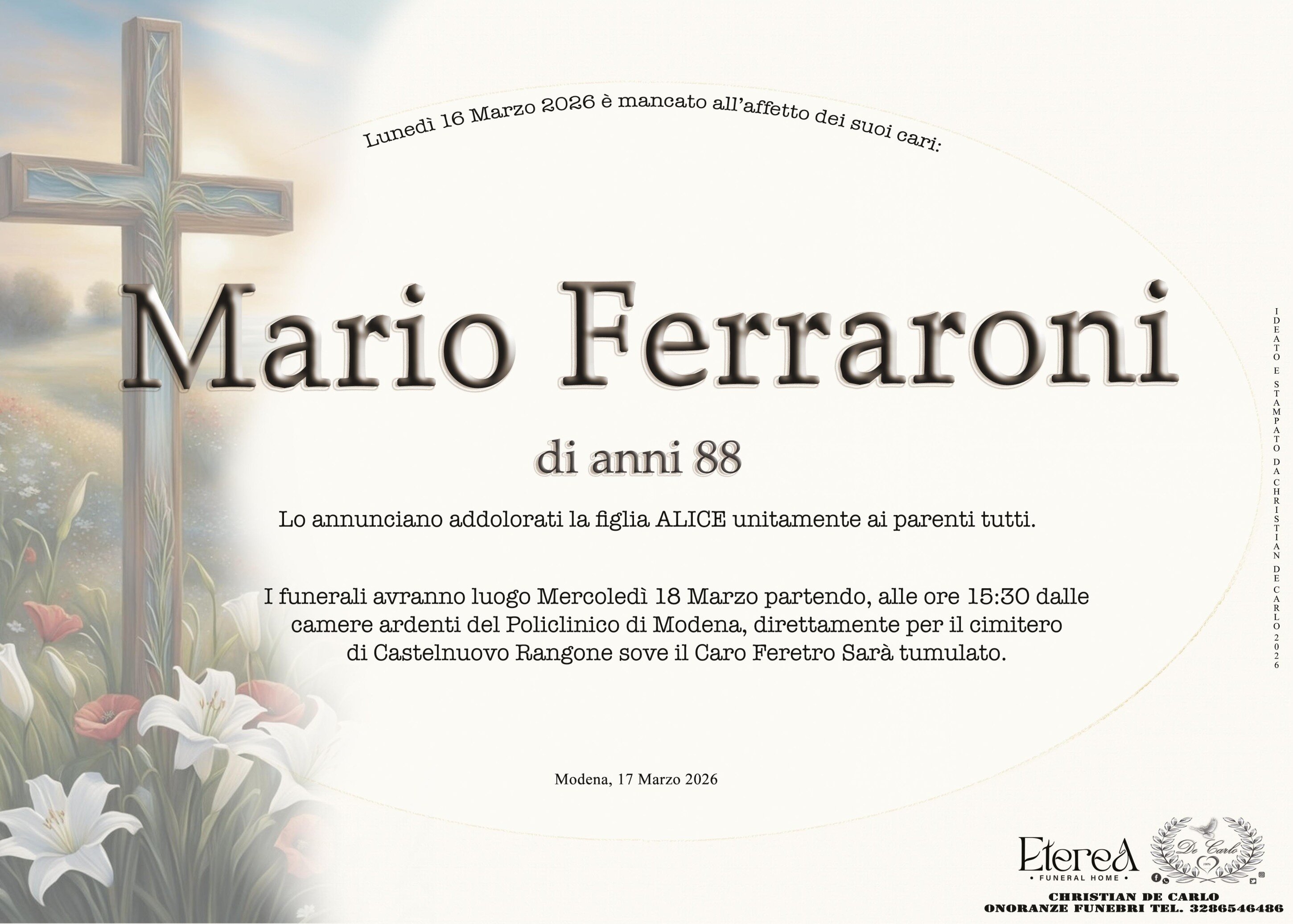 Mario Ferraroni di anni 88
